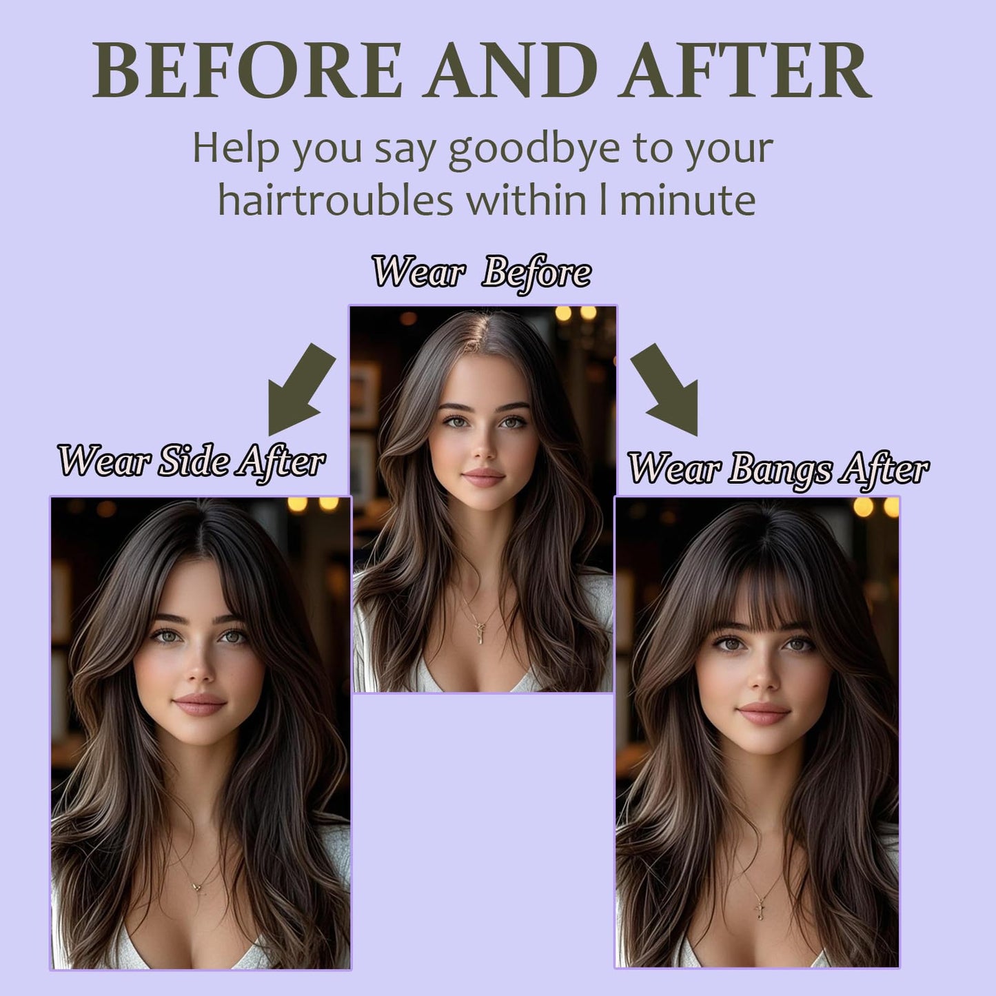 RMYHIG Hair Topper, 360° 3D Hair Toppers for Women with Thinning, 18 Inch Long Pieces for Women Clip in Wispy or Side Bangs(Dark Brown with High lights, 3D Wispy Bangs)
