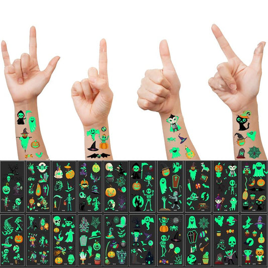 ZHAKKE Halloween Temporary Tattoos for Kids 20 Pack Glow in the Dark Party Tattoos Birthday Party Decorations Assorted Goodies Tattoos Goody Bag Supplies