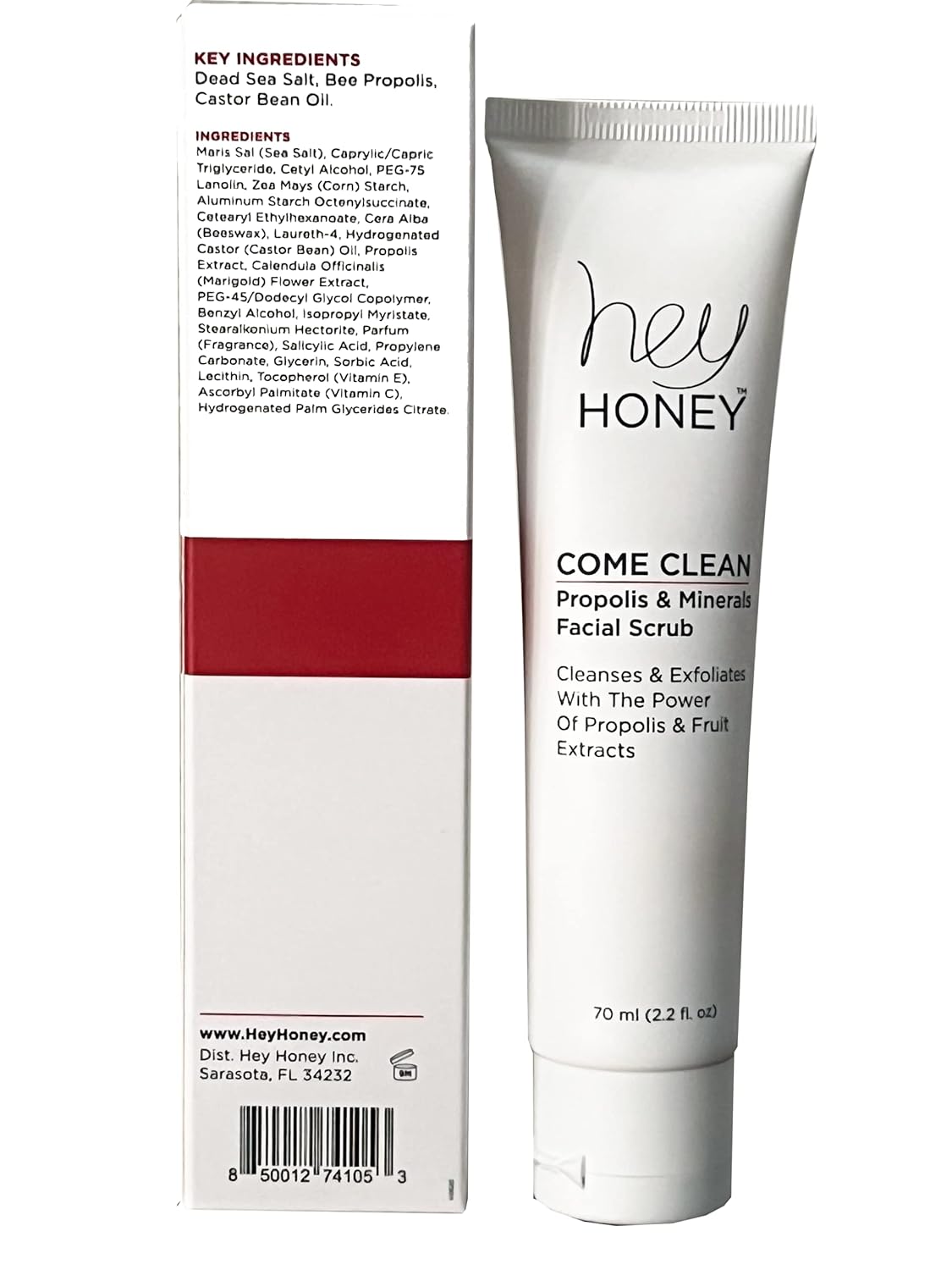 Hey Honey Propolis & Dead Sea Salt Microdermabrasion Facial Scrub - Non-Abrasive Exfoliator for Sensitive Skin | 2.2 oz