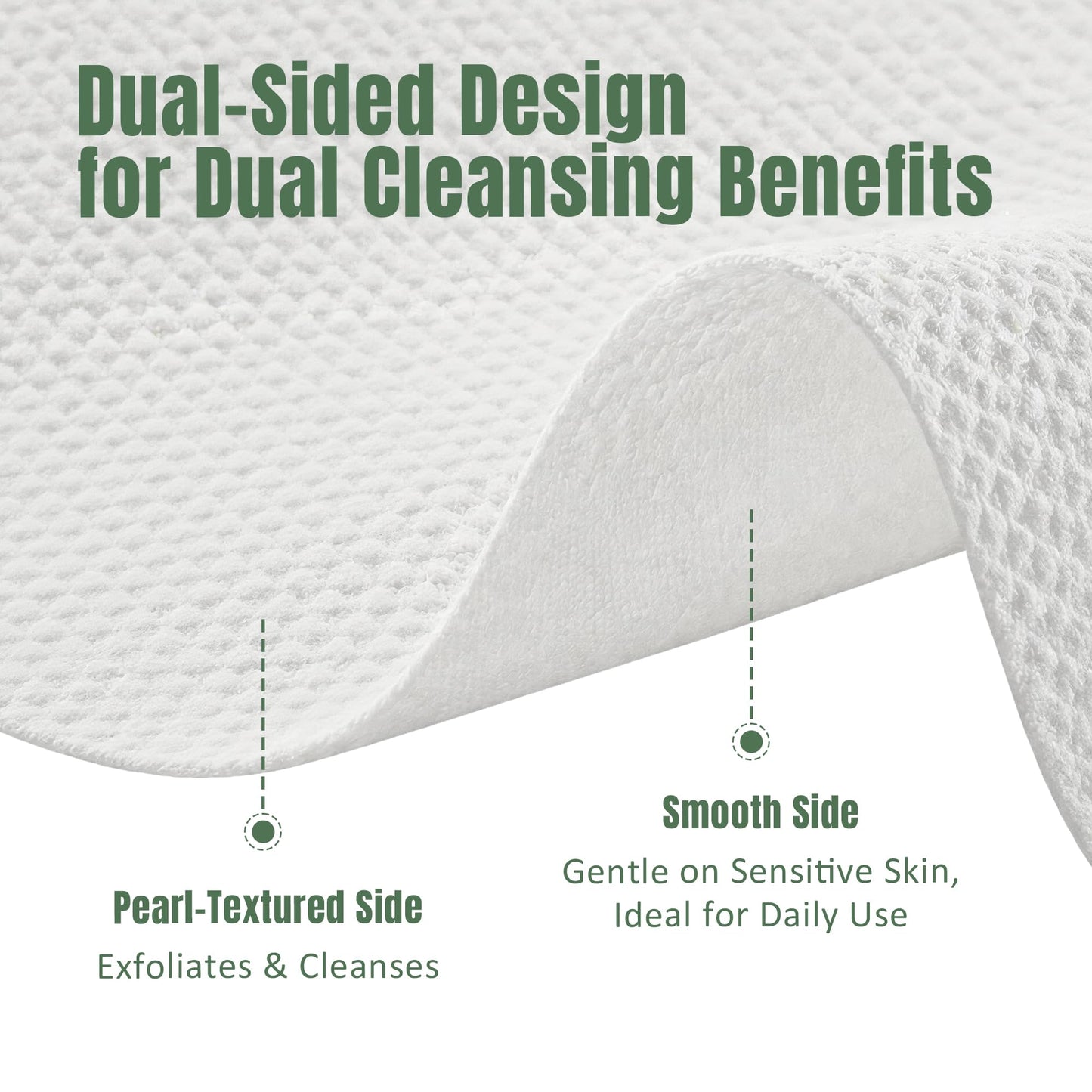 Ourmed Life Disposable Face Towels, 12 x 10 Inch Extra Large Biodegradable Facial Towels, Dual-Sided Pearl Texture Lint-Free Dry Wipes for Sensitive Skin, Makeup Removal, Cleansing & Skincare, 100 Ct
