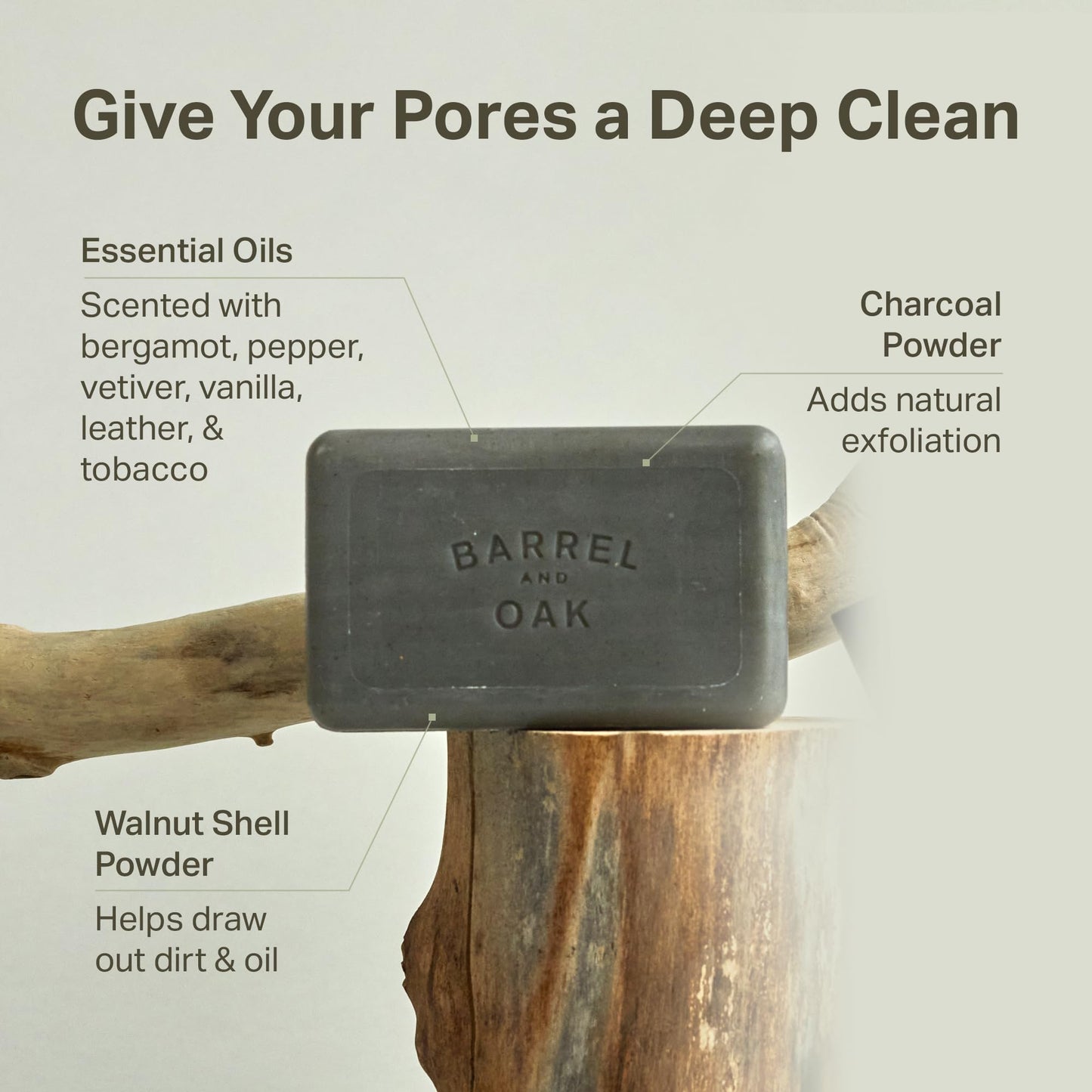 Barrel & Oak Black Oak Body Care Set for Men, All-in-One Body Wash, Exfoliating Bar Soap, & Aluminum-Free Men’s Deodorant, Vegan Grooming Kit, Gifts for Men, 3-Pack