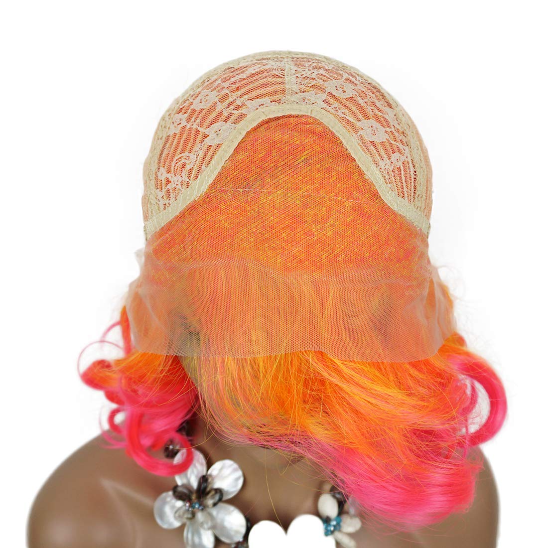 Wiginway Orange Pink Synthetic Lace Front Wig With Side Parting 14 Inch Drag Queen Wavy Wig Ombre Short Bob Wigs For Black Women
