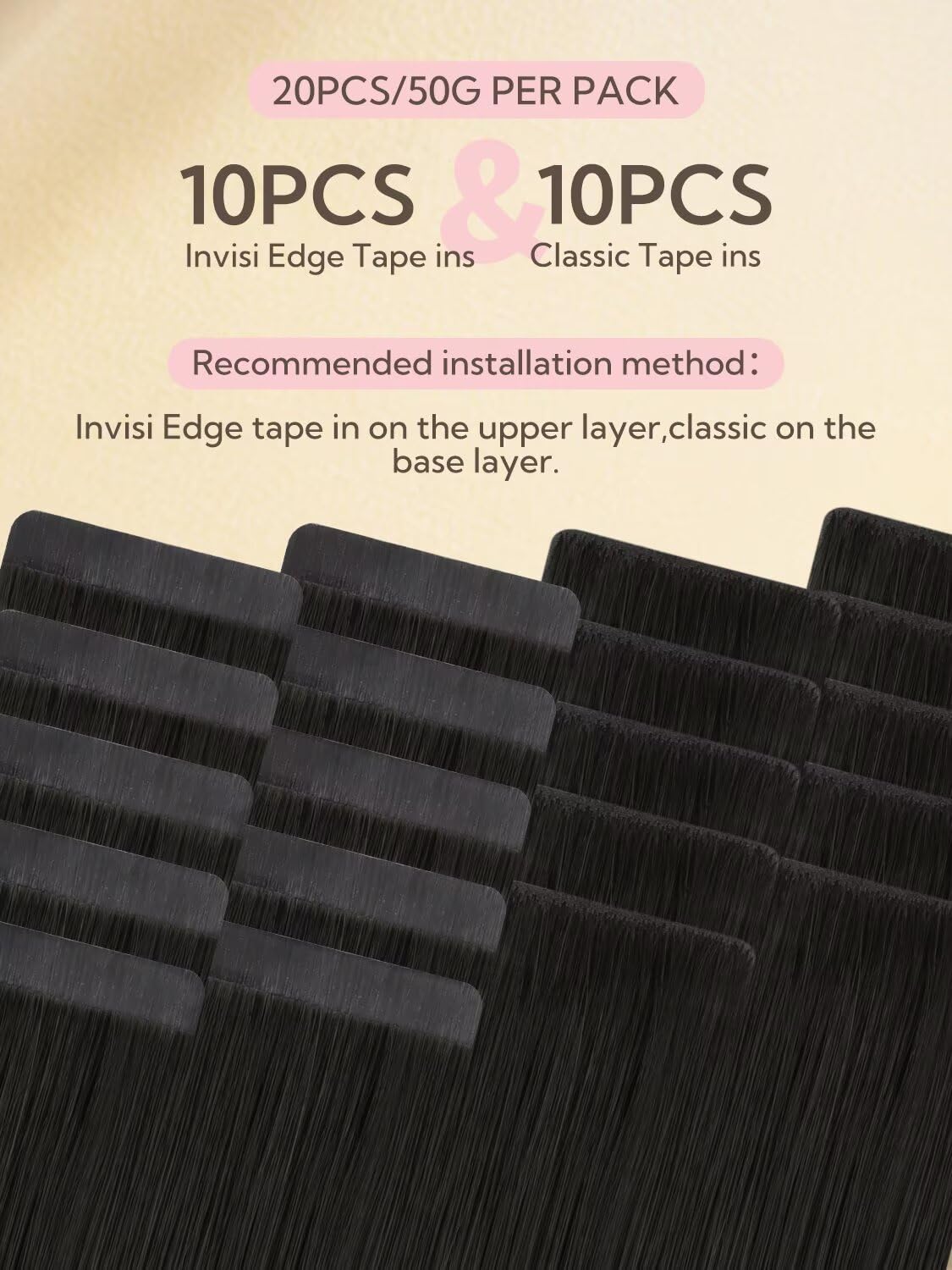 HOTBANANA Invisi Edge Tape in Hair Extensions Human Hair, 10inch 30g 10pcs Invisible & 10pcs Classic Natural Black Seamless Tape in Hair Extensions Straight Injected