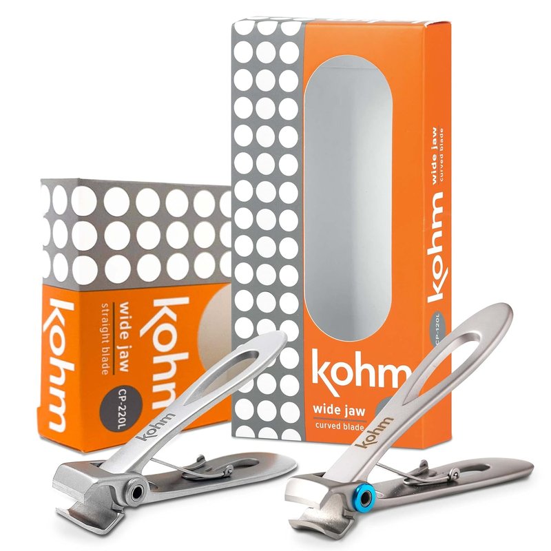 KOHM Nail Clippers Set - Heavy-Duty Wide Mouth Clippers for Thick Nails | Professional Silver Fingernail & Toenail Care