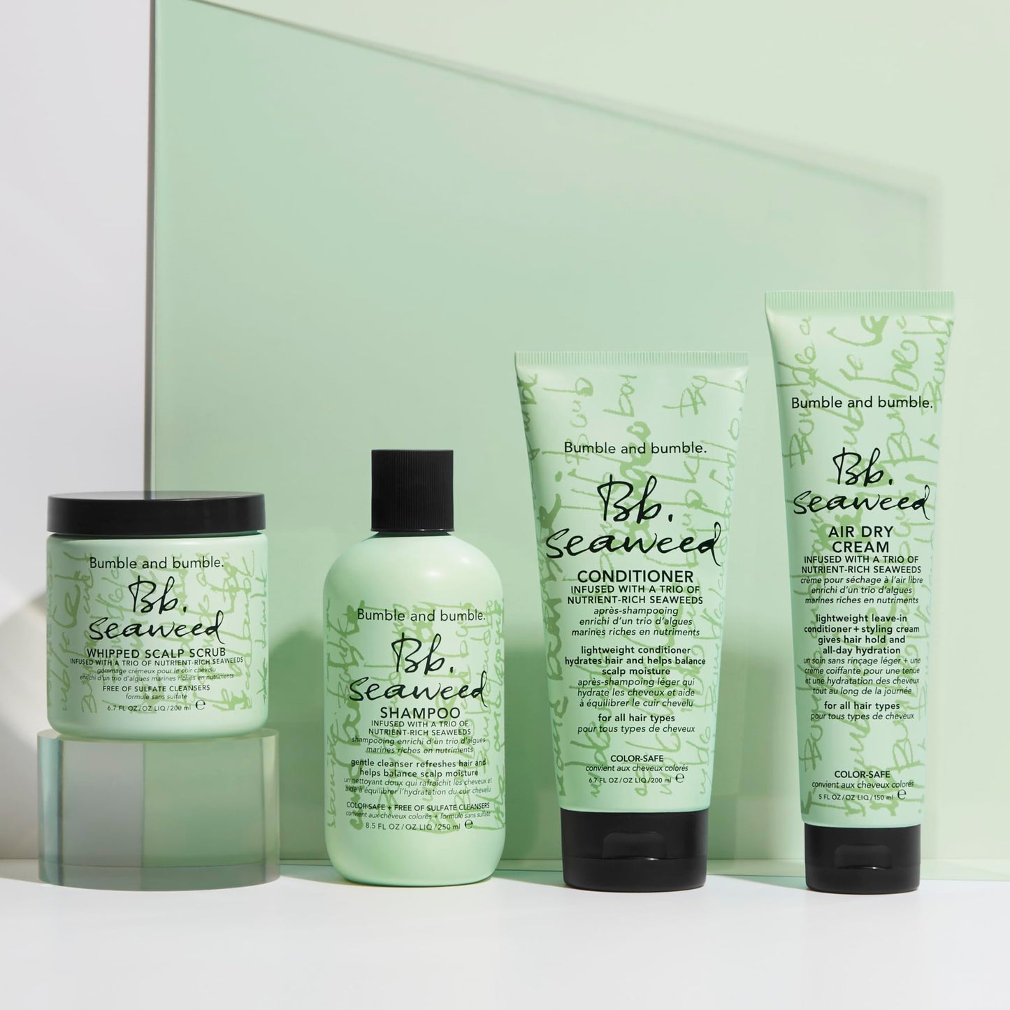 Bumble and bumble. Seaweed Nourishing Shampoo + Conditioner + Air Dry Styling Cream + Whipped Scalp Scrub Full Size Set | Hydrating, Anti Frizz, Soft Hold, Color Safe | Curly, Wavy, Straight Hair