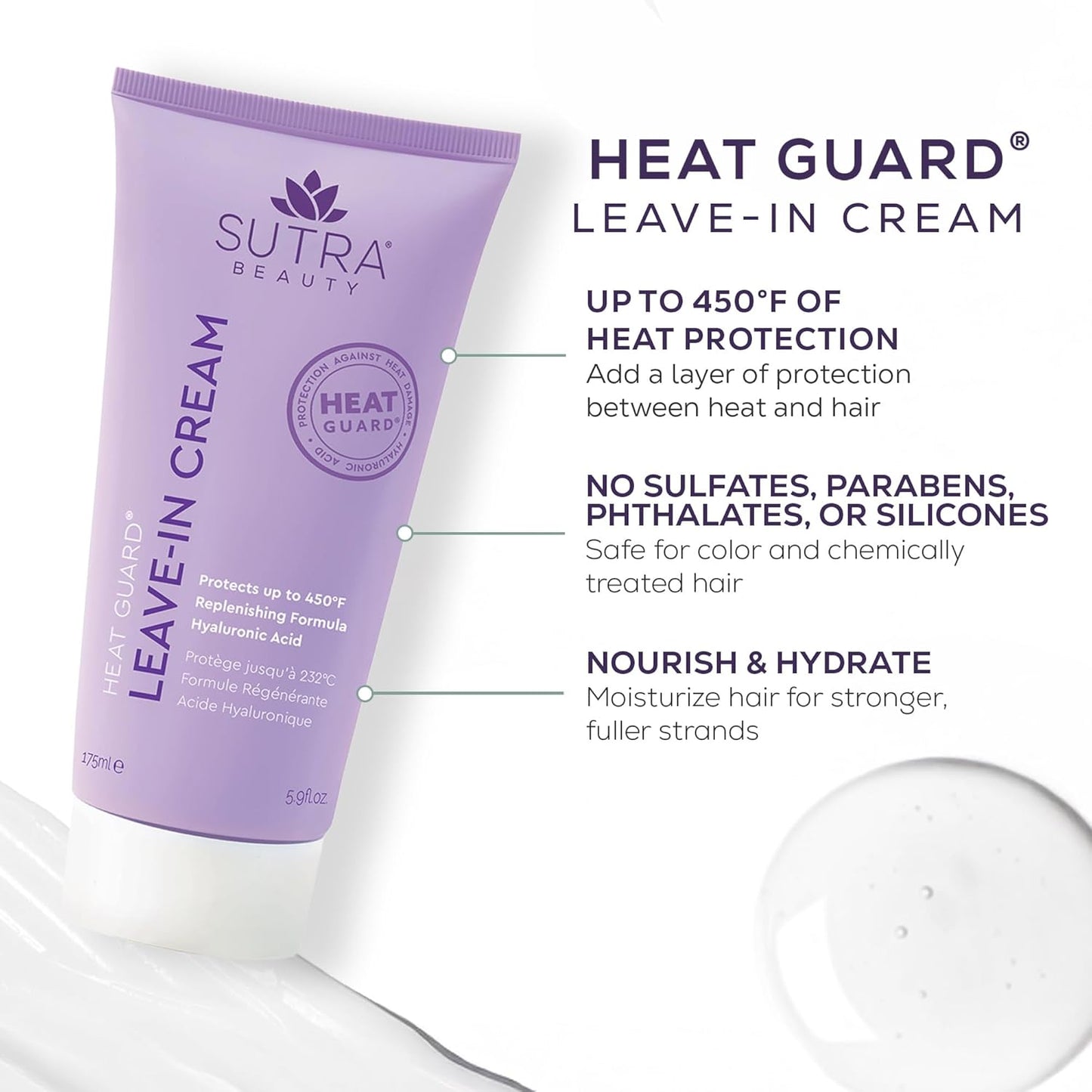 SUTRA Heat Guard Leave-In Cream | Thermal Protection for Frizzy, Dry & Damaged Hair - Hydrating Conditioner with Hyaluronic Acid