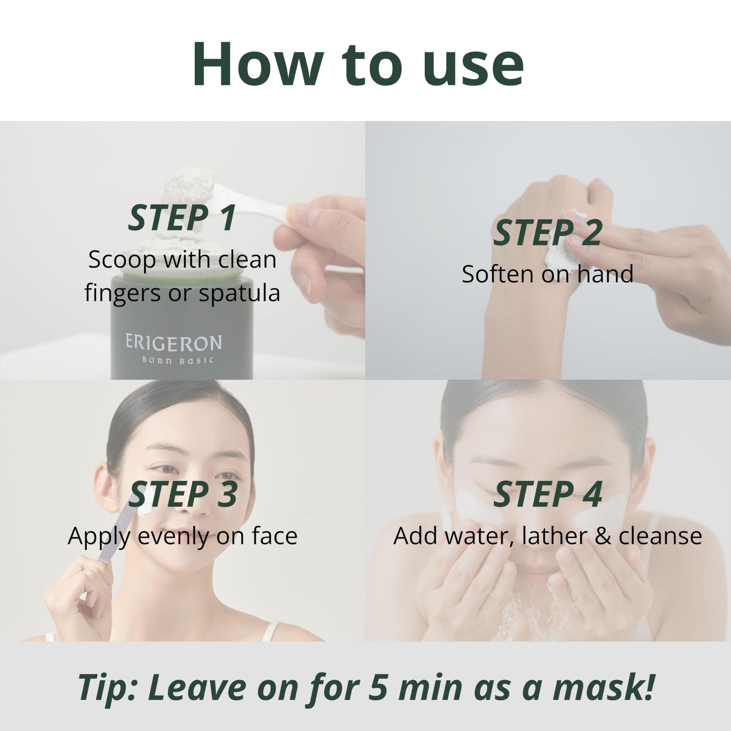 ERIGERON Heartleaf Facial Cleanser, Face Mask, Greek Yogurt Cleanser, Soothing, Deep Pore Scrubber & Face Wash with Green Tea, Blackhead Remover, Korean Skin Care (3.38 fl.oz.)