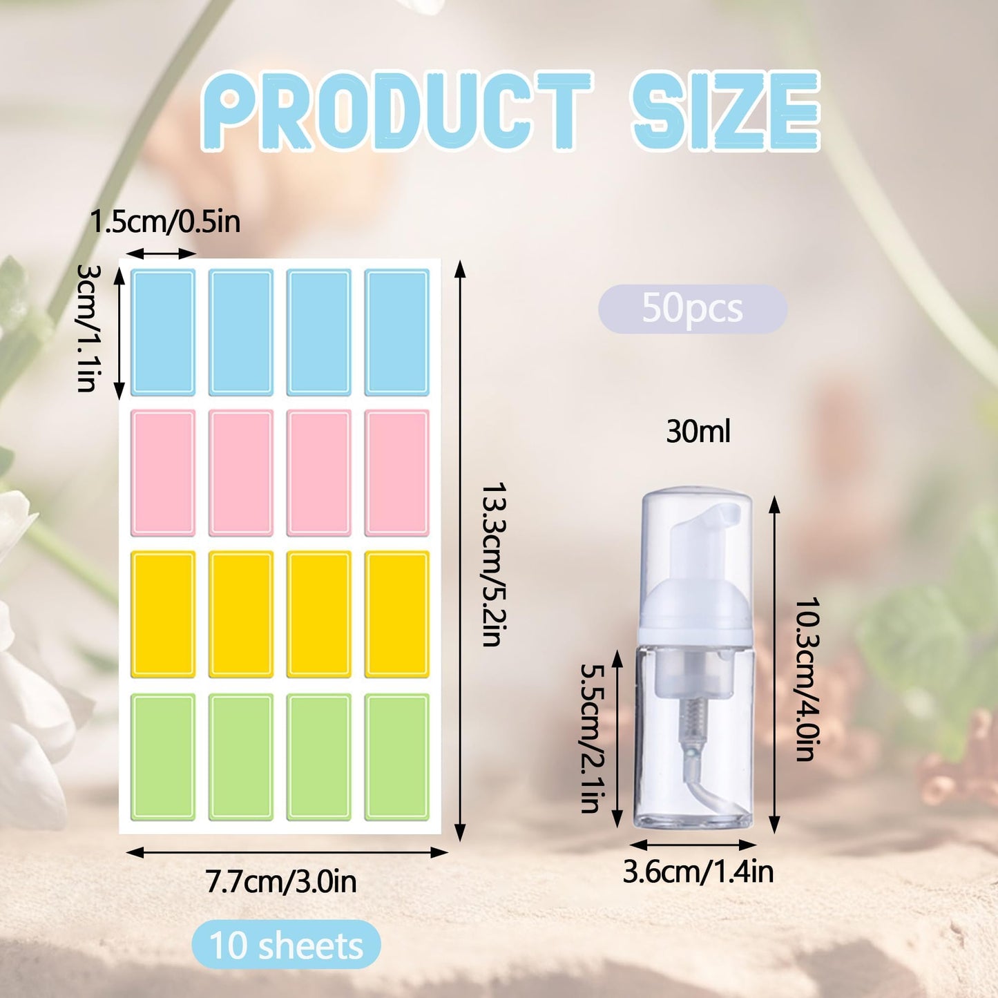 50 Pcs Foam Pump Bottle 1 oz Small Size Mousse Foam Soap Dispenser,Clear Plastic Empty Refillable Mini Foam Pump Bottle for Face Wash Shampoo Skin Care with 160 Labels（30 ml）
