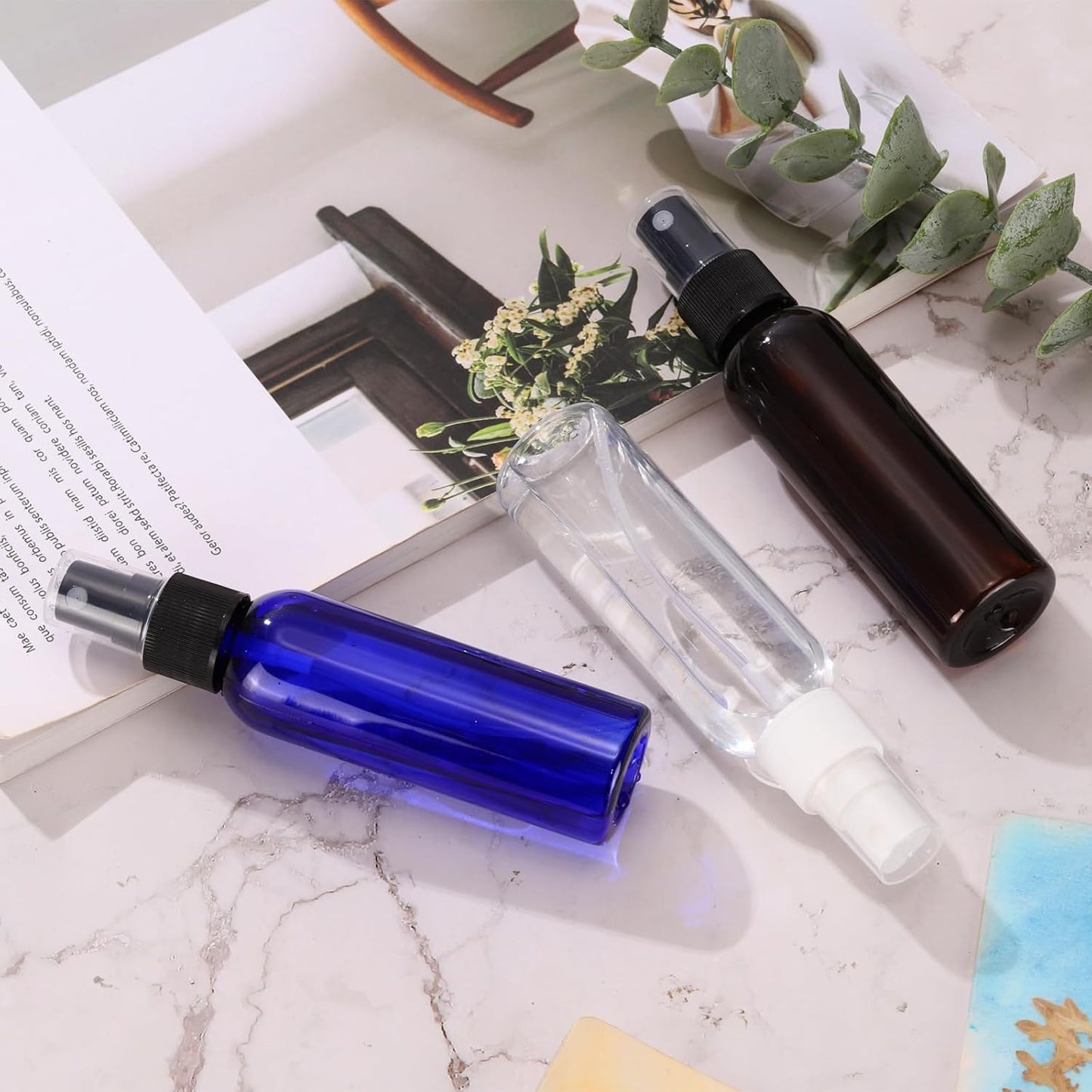 Reusable 2Oz Spray Bottles - 100 Pack Clear Mini Travel Containers for Essential Oils & Cleaning | Green & Black
