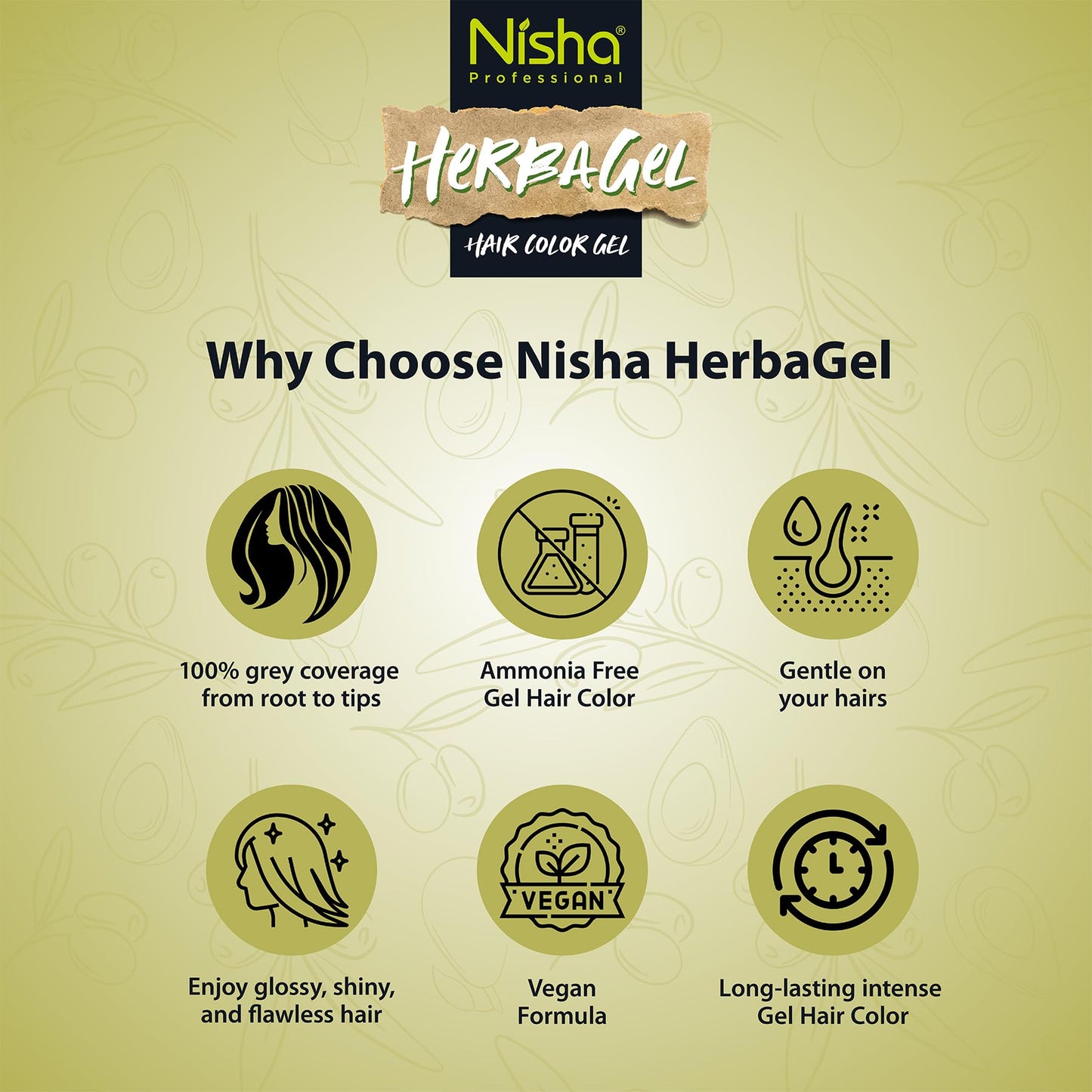 Nisha Herba Gel Hair Colour Gel, Original Black 100ml + 100ml | No Ammonia, No Stain, Non-Drip Vegan Formula | Permanent Hair Colour & Hair Dye | 100% Grey Coverage & Long-Lasting Shine