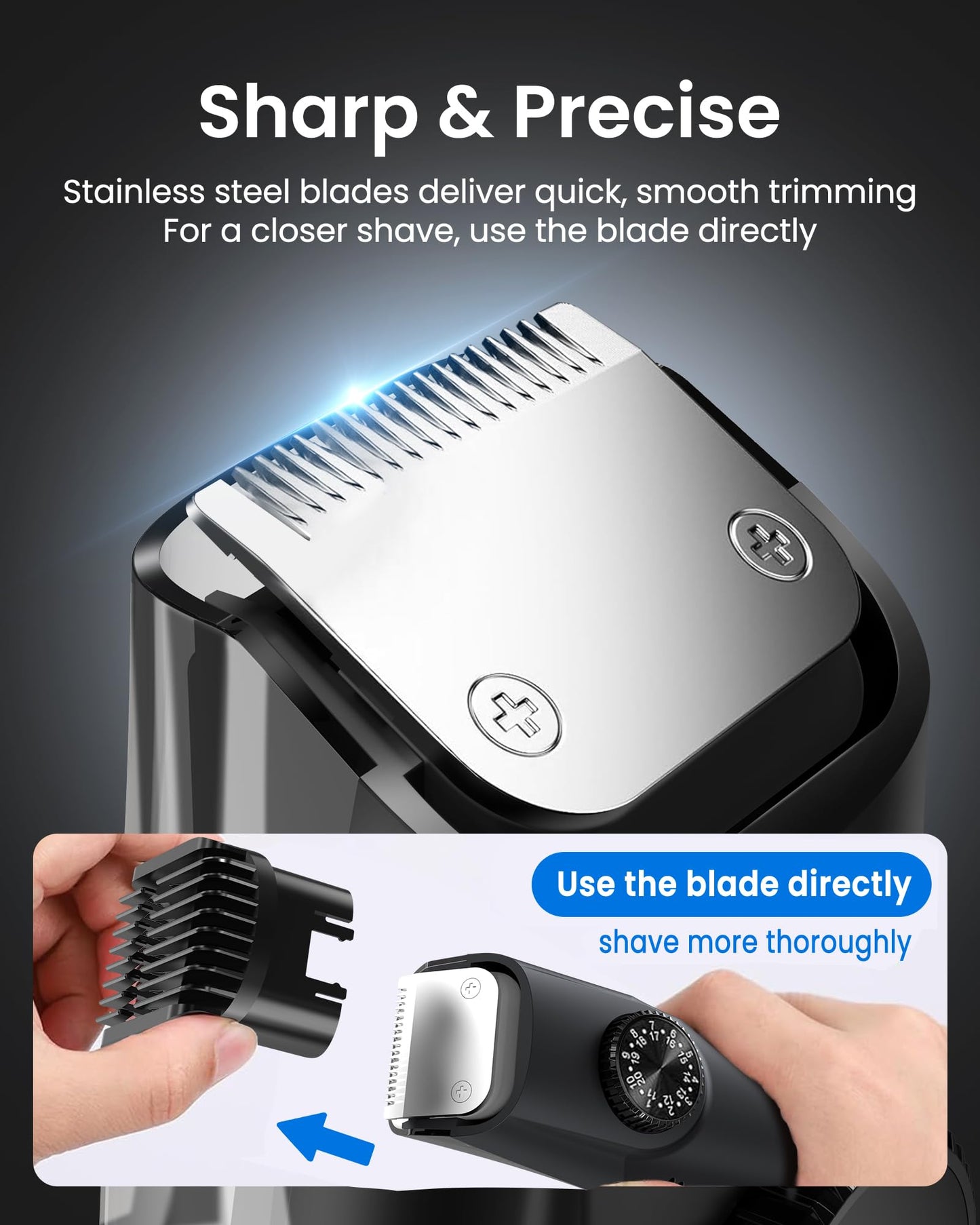 FERRISA Vacuum Beard Trimmer for Men, Rechargeable Mustache Trimmer for Men with Adjustable Length Comb, Cordless Electric Mens Beard Trimmer with Built-in Vacuum for Mustache, Sideburns