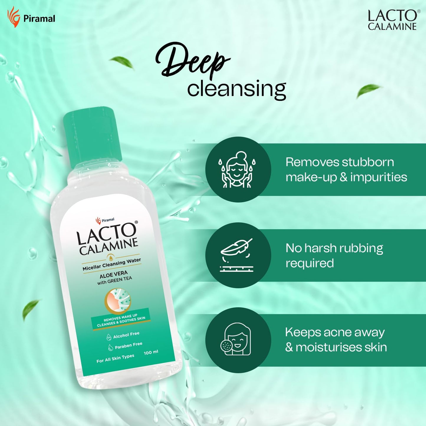 Lacto Calamine Micellar Water Makeup Remover with Aloe Vera, Green Tea and Niacinamide – 3.38 fl oz (100 ml)