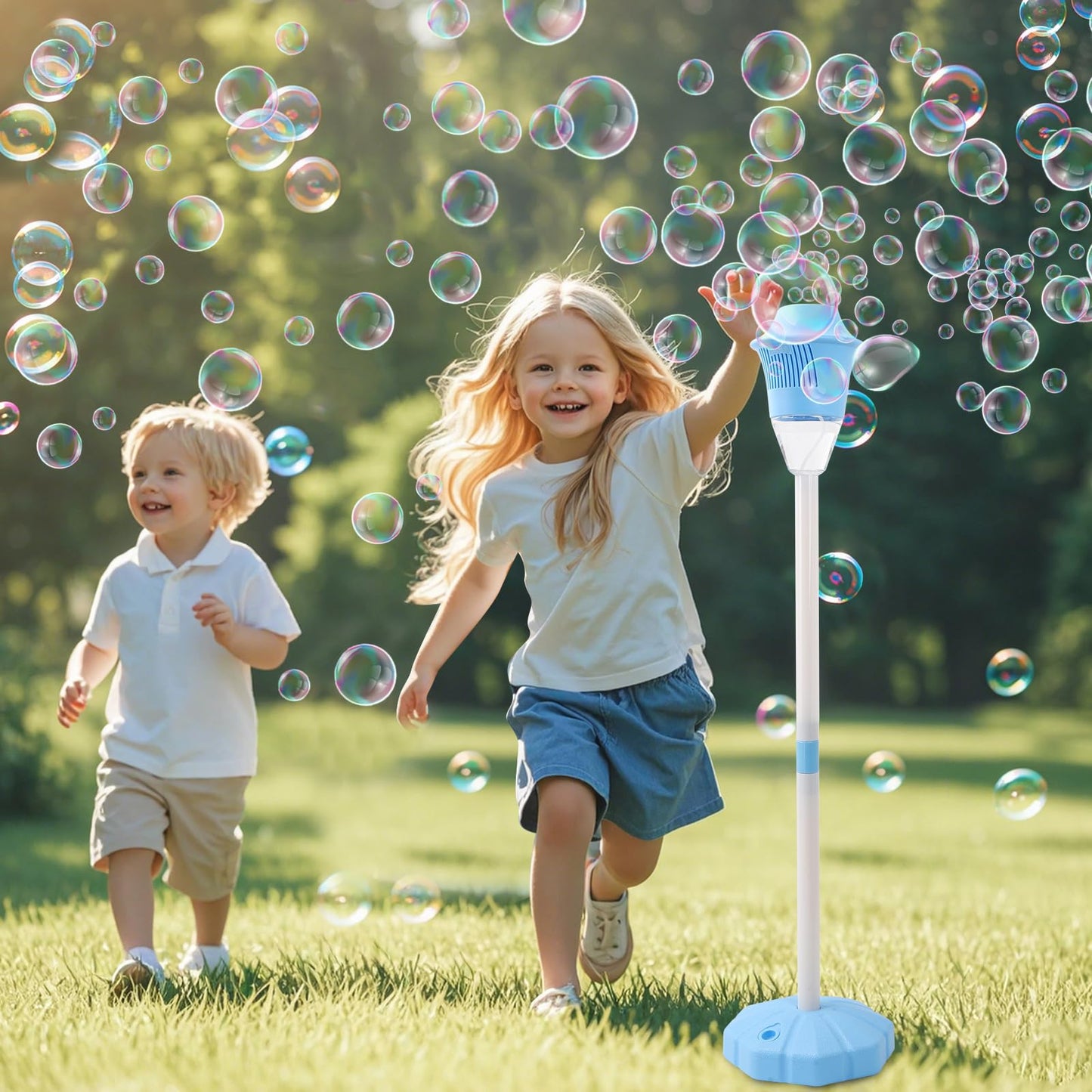 AIERSA Bubble Stand Machine,Height 47 Inches Stand Up Automatic Bubble Machine for Kids,Outdoor Tall Bubble Maker with Lights,Rechargeable Standing Bubble Machine for Parties 1 Pack Lamp