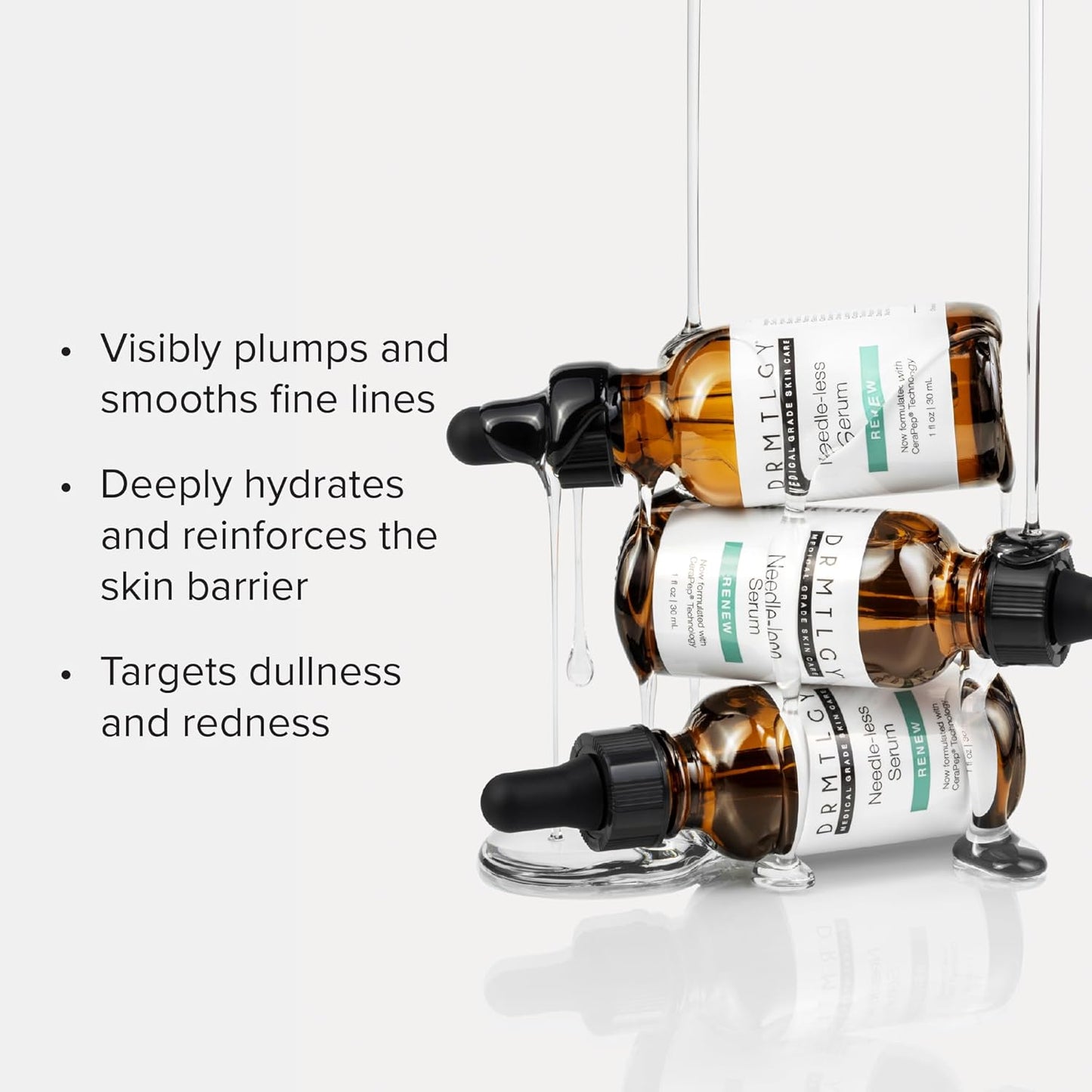 DRMTLGY Needle-Less Serum - Peptide & Ceramide Face Serum for Fine Lines, Hydrating Anti-Aging Formula | 1 oz