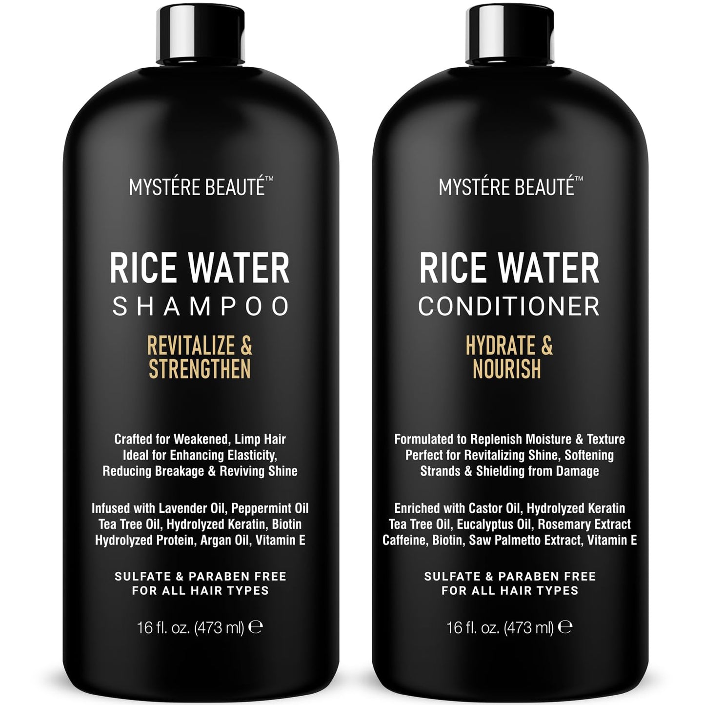 Rice Water Shampoo and Conditioner Set, Sulfate Free - 16 fl oz Each