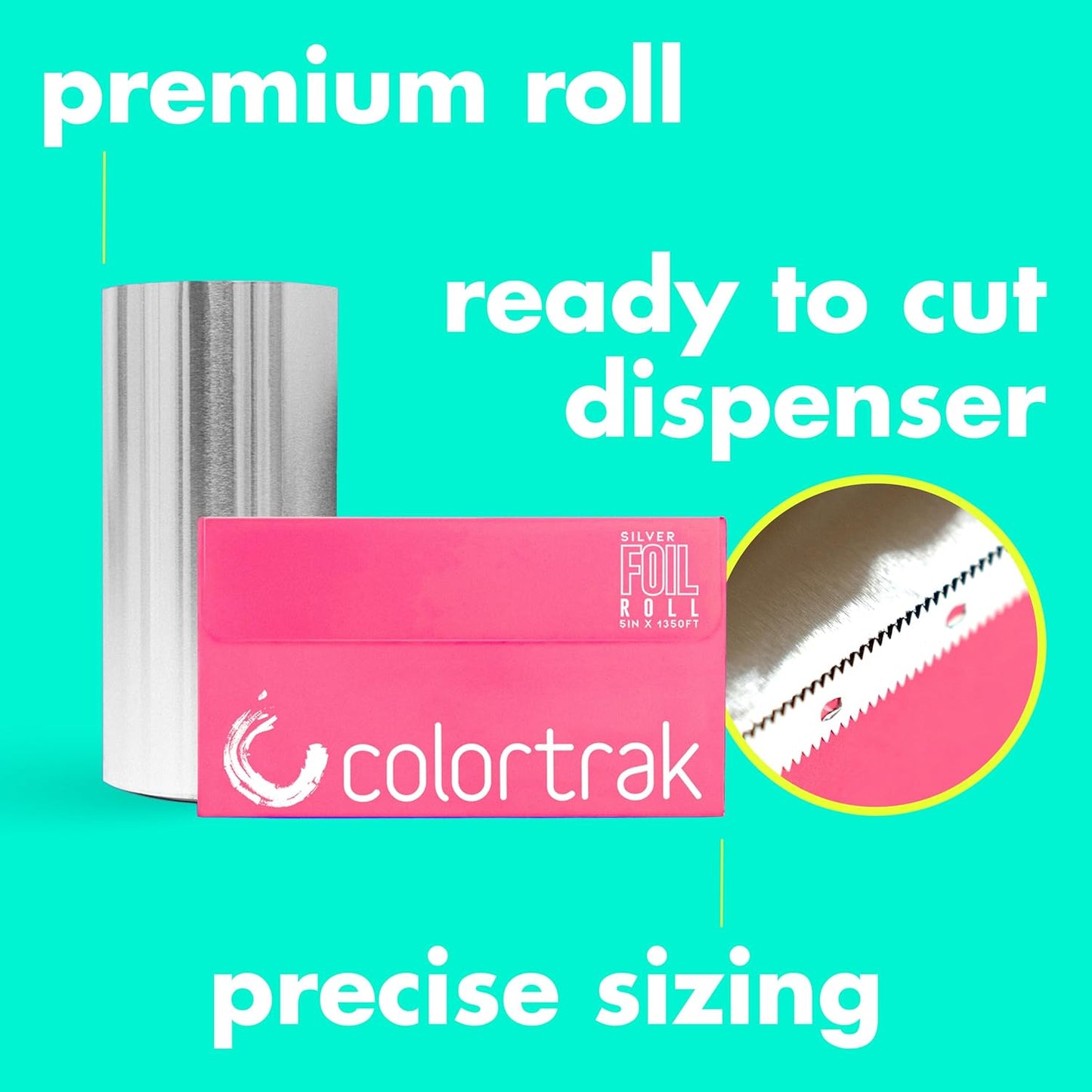 Colortrak Professional Highlighting Foil Roll - Precision Cuts with Integrated Blade | Silver, 5" x 1350'