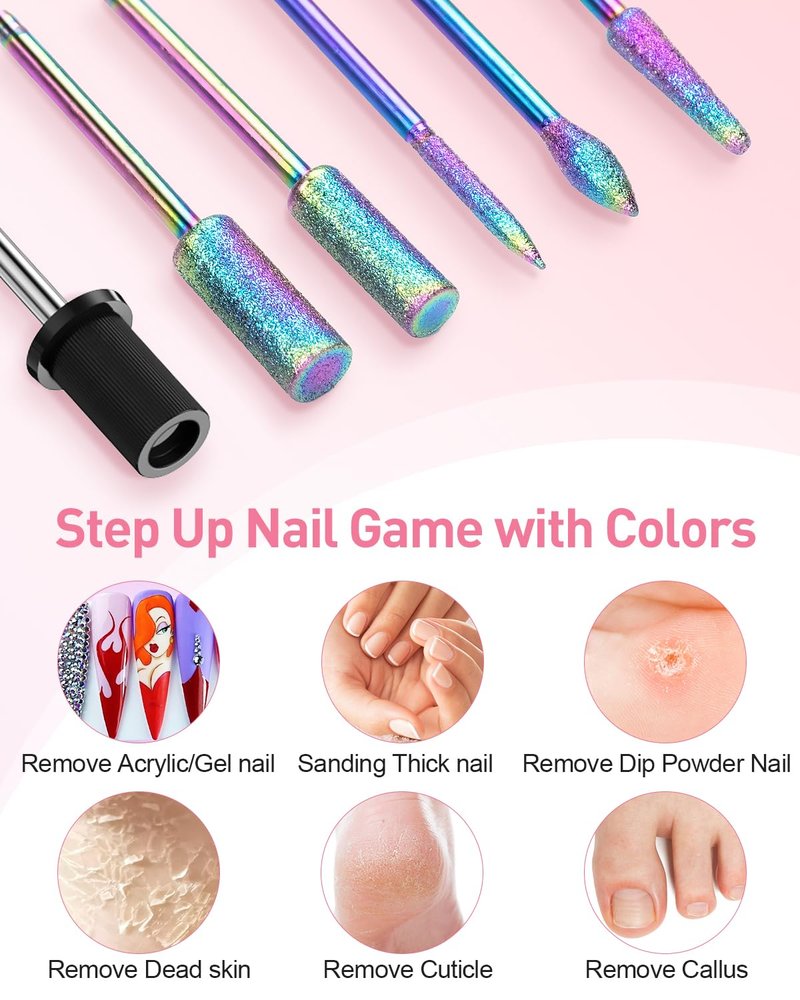 Electric Nail Drill - Portable Manicure & Pedicure Tool for Acrylic Gel Nails | 6 Bits & 26 Sanding Bands - Pink