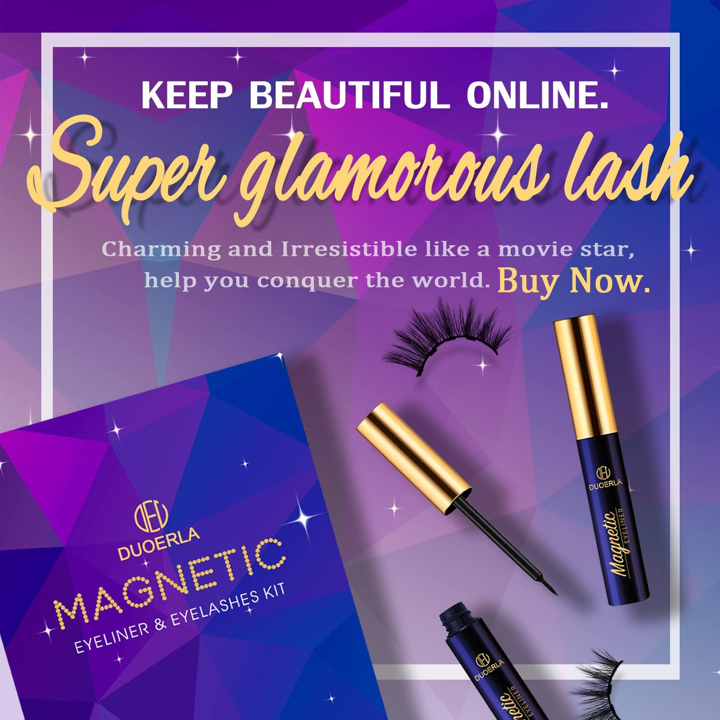 DUOERLA Magnetic Eyelashes 8D Luxury Volume Fluffy Colored Eyelashes Magnetic Lashes with Eyeliner Kit, Cat-Eye 18-23MM Long Cruelty-Free&Vegan 10 Pairs