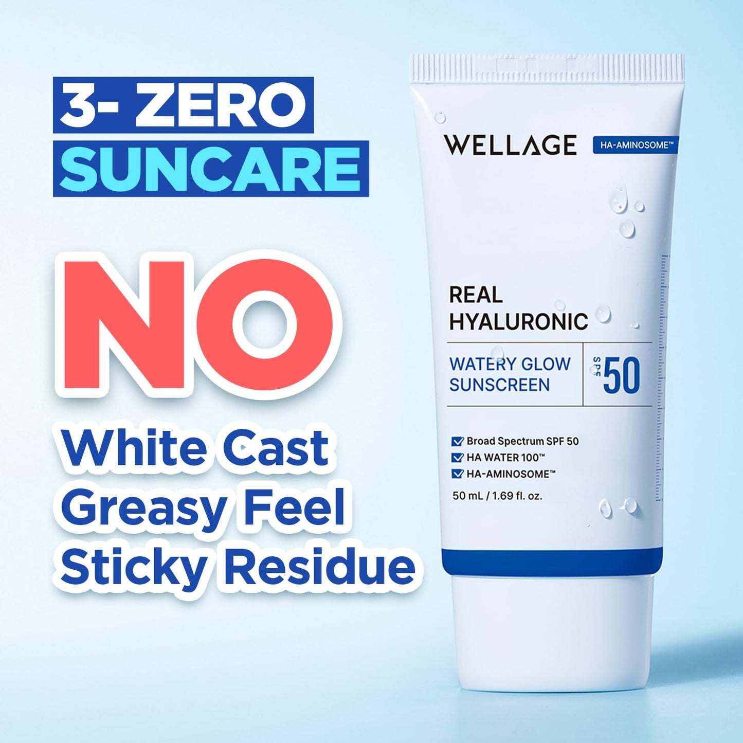 WELLAGE Real Hyaluronic Watery Glow Sunscreen SPF50 1.69 fl.oz (2 Pack)