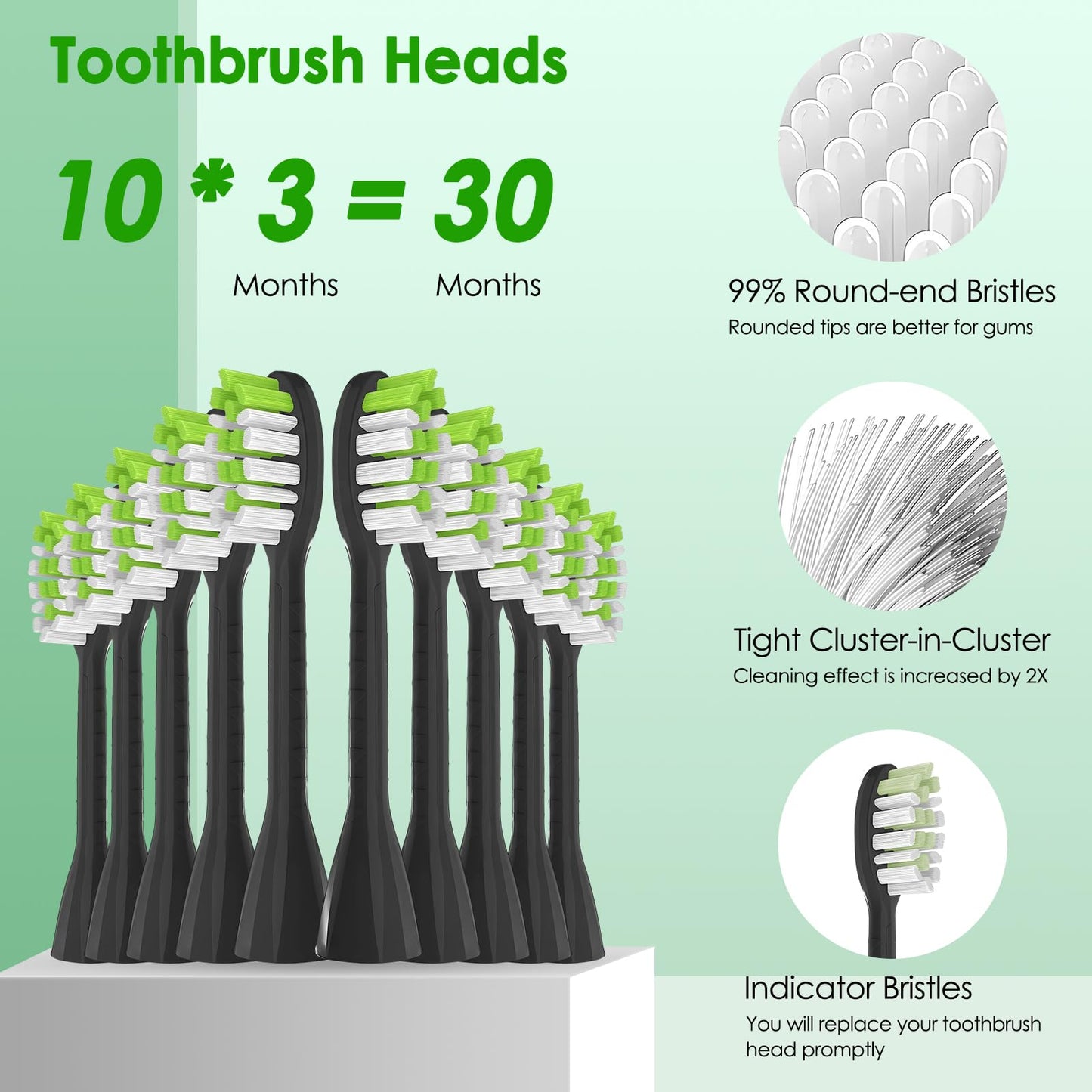 Toothbrush Replacement Heads Compatible with Philips One Series Sonicare Toothbrush HY1200/06 BD1003/AZ, Soft Bristles, Black, Pack of 10