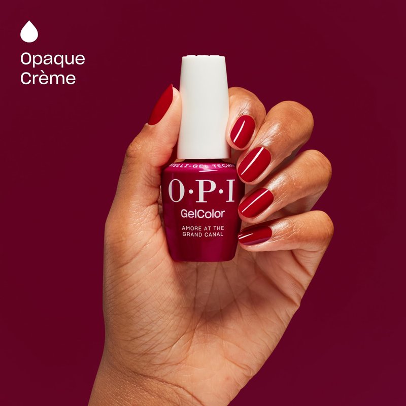 OPI GelColor Amore at the Grand Canal | Opaque Deep Warm Red Crème LED Cure Gel Nail Polish | Salon-Quality Shine, Long-Lasting Wear | Vegan & HEMA Free | 0.5 Fl Oz