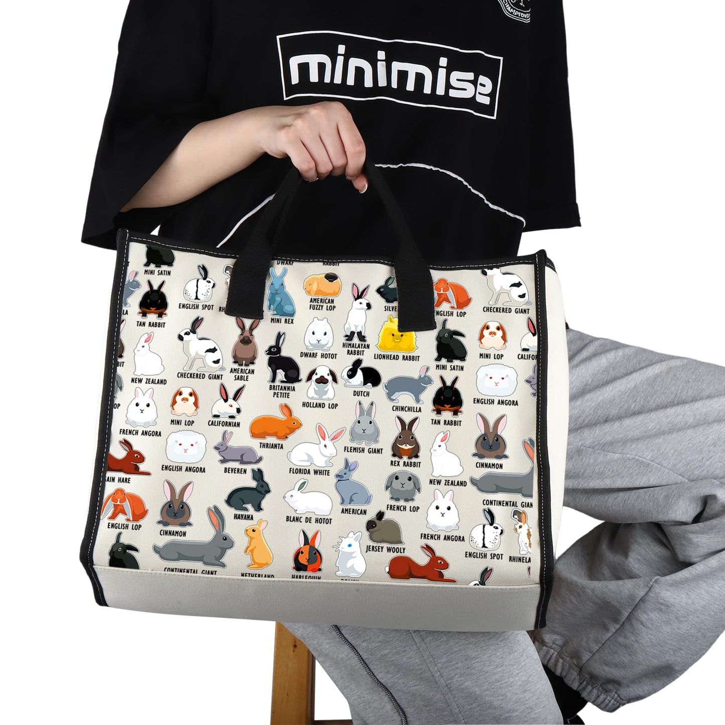 G2TUP Bunny Lover Gift Type of Rabbits Tote Bag Bunnies Owner Handbag Rabbit Lover GiftS Rabbit Fan Gift (Type of Rabbits TT)