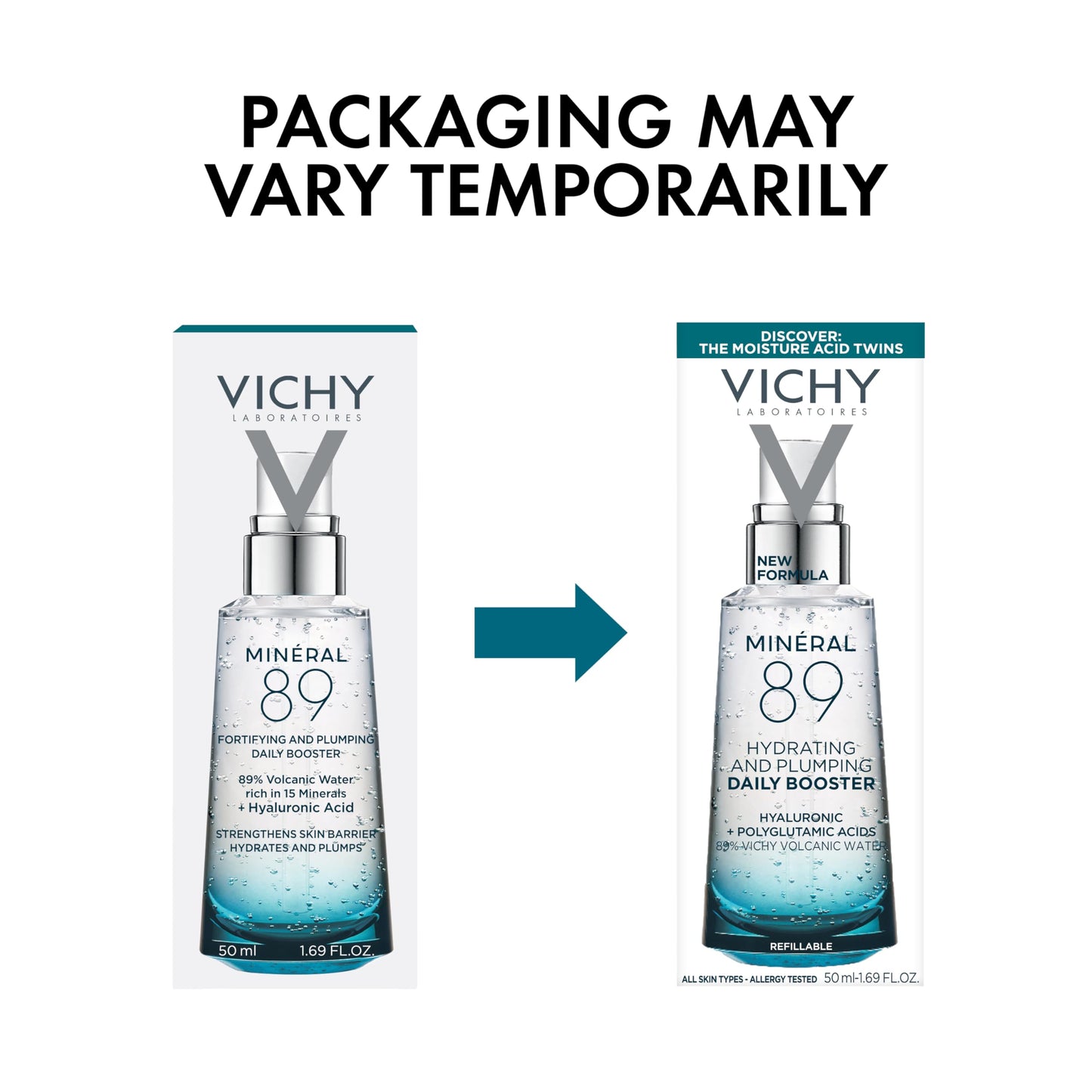 VICHY Mineral 89 Booster, Pure Hyaluronic Acid Serum for Face with Polyglutamic Acid for Skin Barrier Repair, Plumps & Hydrates, Lightweight Hydrating Serum, Oil-Free, Non-Sticky, 1.69 Fl Oz
