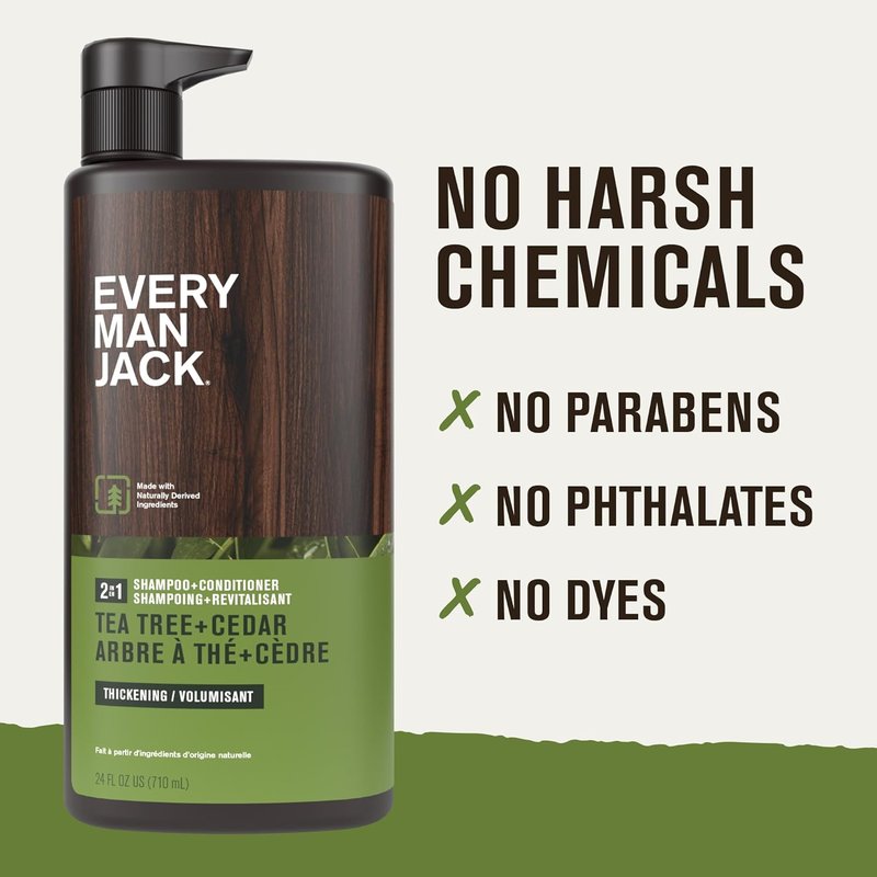 Every Man Jack 2-in-1 Men's Shampoo & Conditioner - Thickening Tea Tree | Moisturizing & Volumizing - 24oz