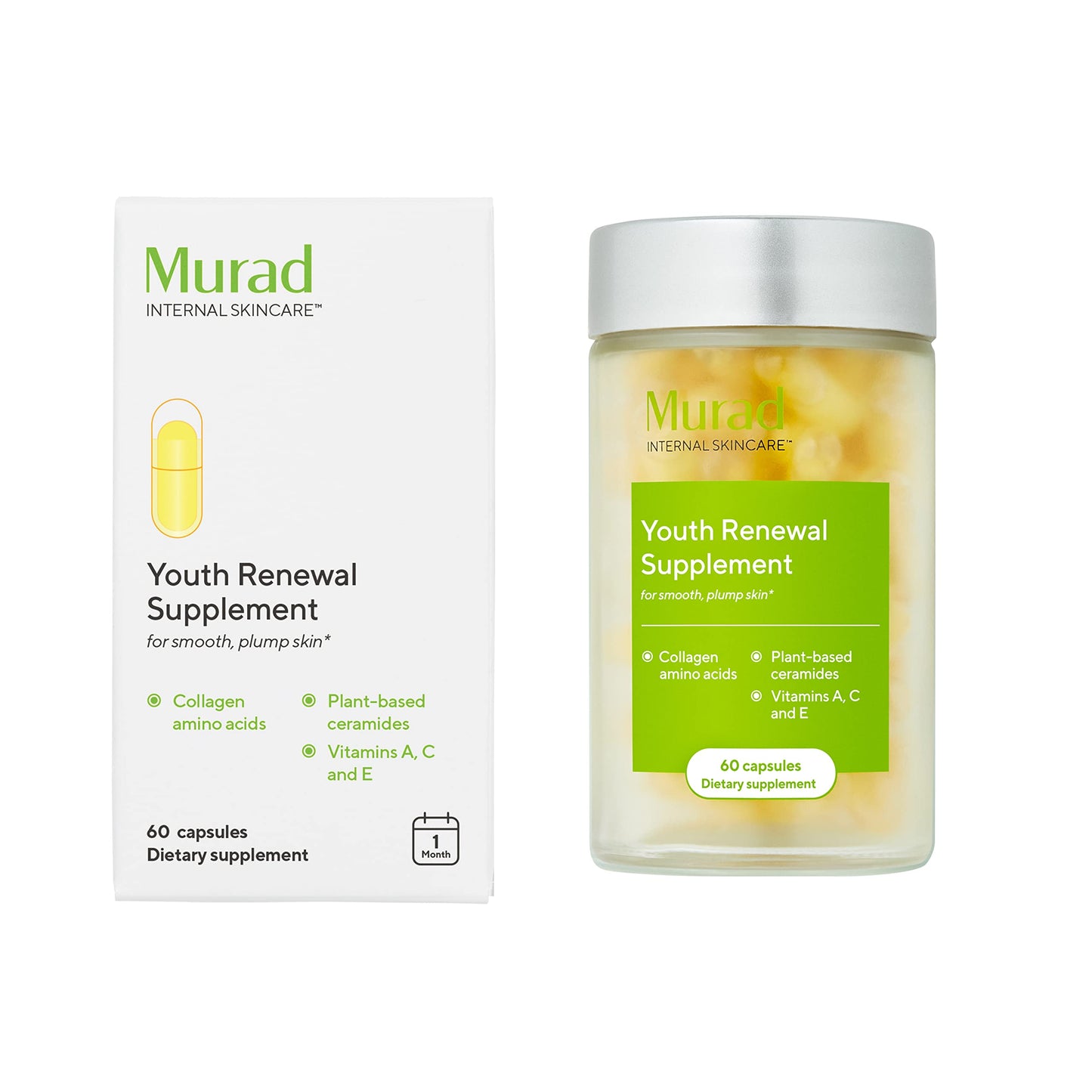 Murad Youth Renewal Supplement for Smooth, Plump Skin – Anti-Aging Beauty Supplement - Collagen and Ceramides Reduce Wrinkles and Fine Lines from Within, 60 Capsules - 30-Day Supply
