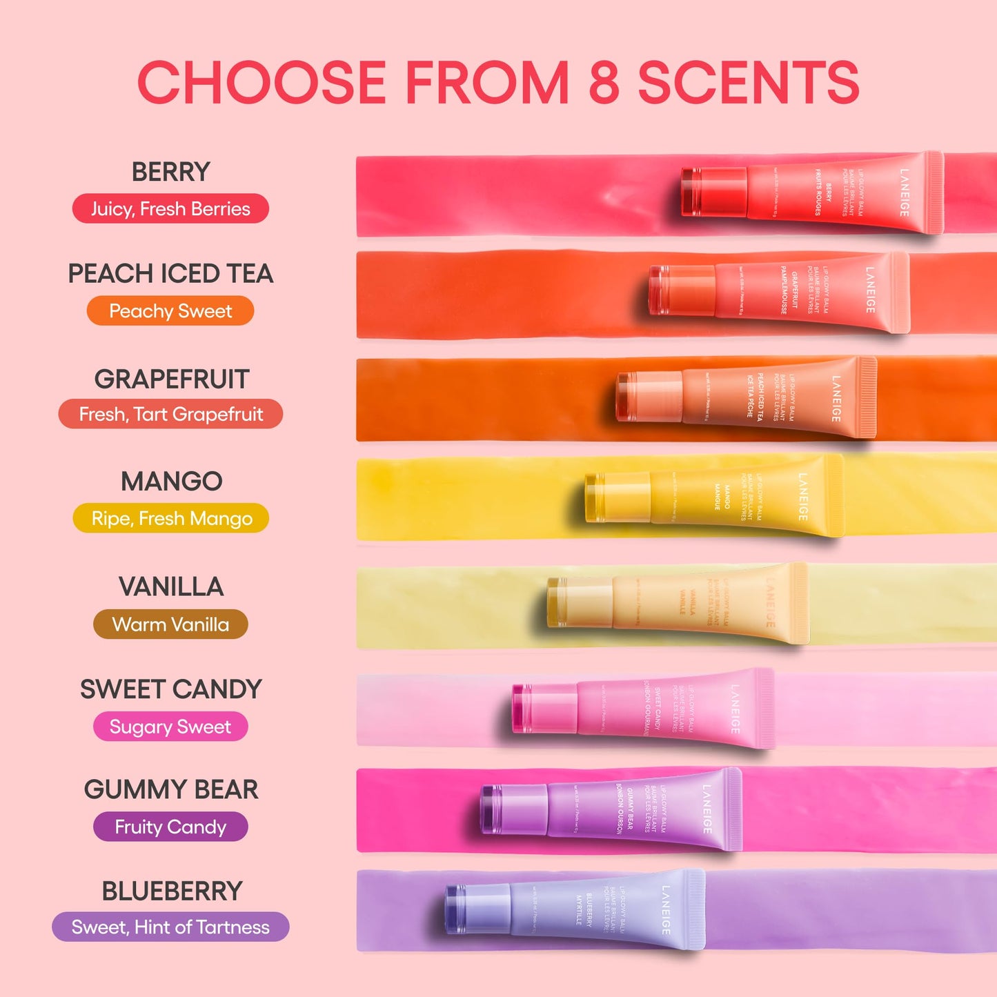 LANEIGE Lip Glowy Balm: Sheer Tinted Lip Treatment Balm Tube with Shea & Murumuru Butters for Hydrating, Moisturizing, Glossy, Non-Sticky Shine, Berry | Korean Skin Care, Vanilla