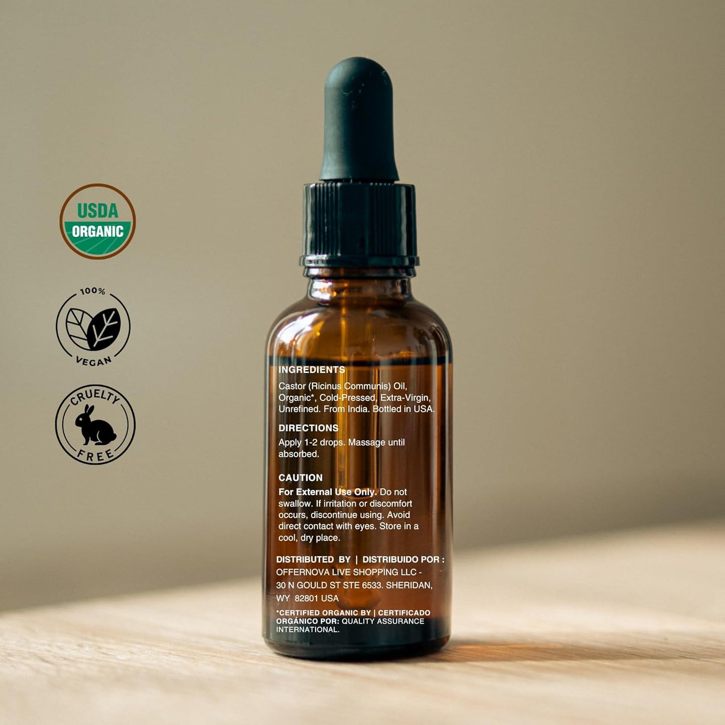 Organic Castor Oil - Pure Cold Pressed Eyelash Serum for Hair Growth | Thicker Eyebrows, Hexane Free