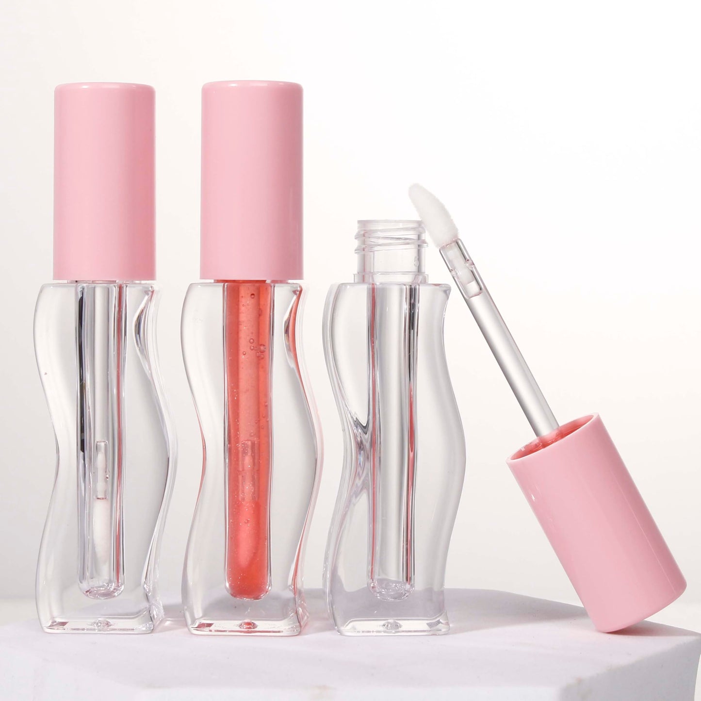 COSIDEA 9pcs Empty 2.5ml/0.08oz Pink lip gloss tubes with wand unique Wave shape lipgloss tube container small capacity for lip Tint DIY (9)