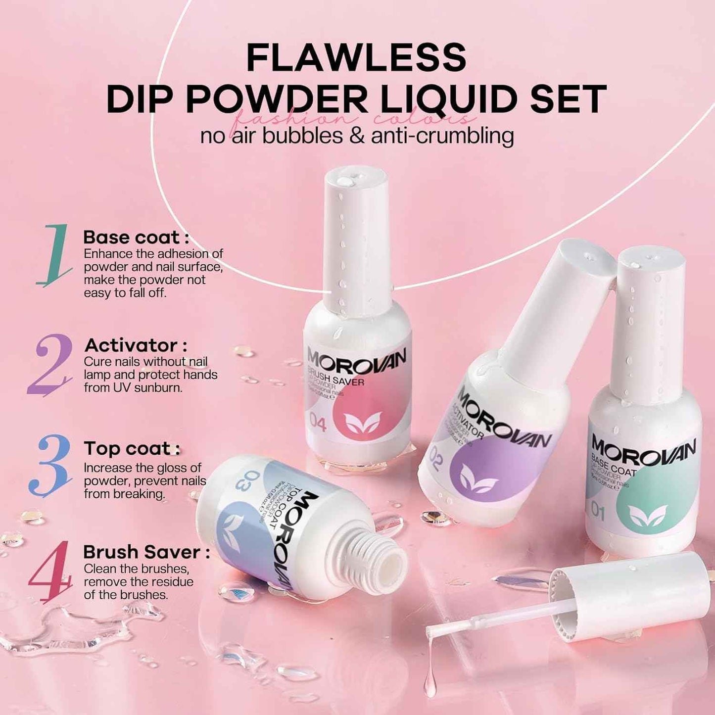 27PCS Morovan Dip Powder Nail Kit - 20 Color Starter Set with Liquid for DIY Nail Art