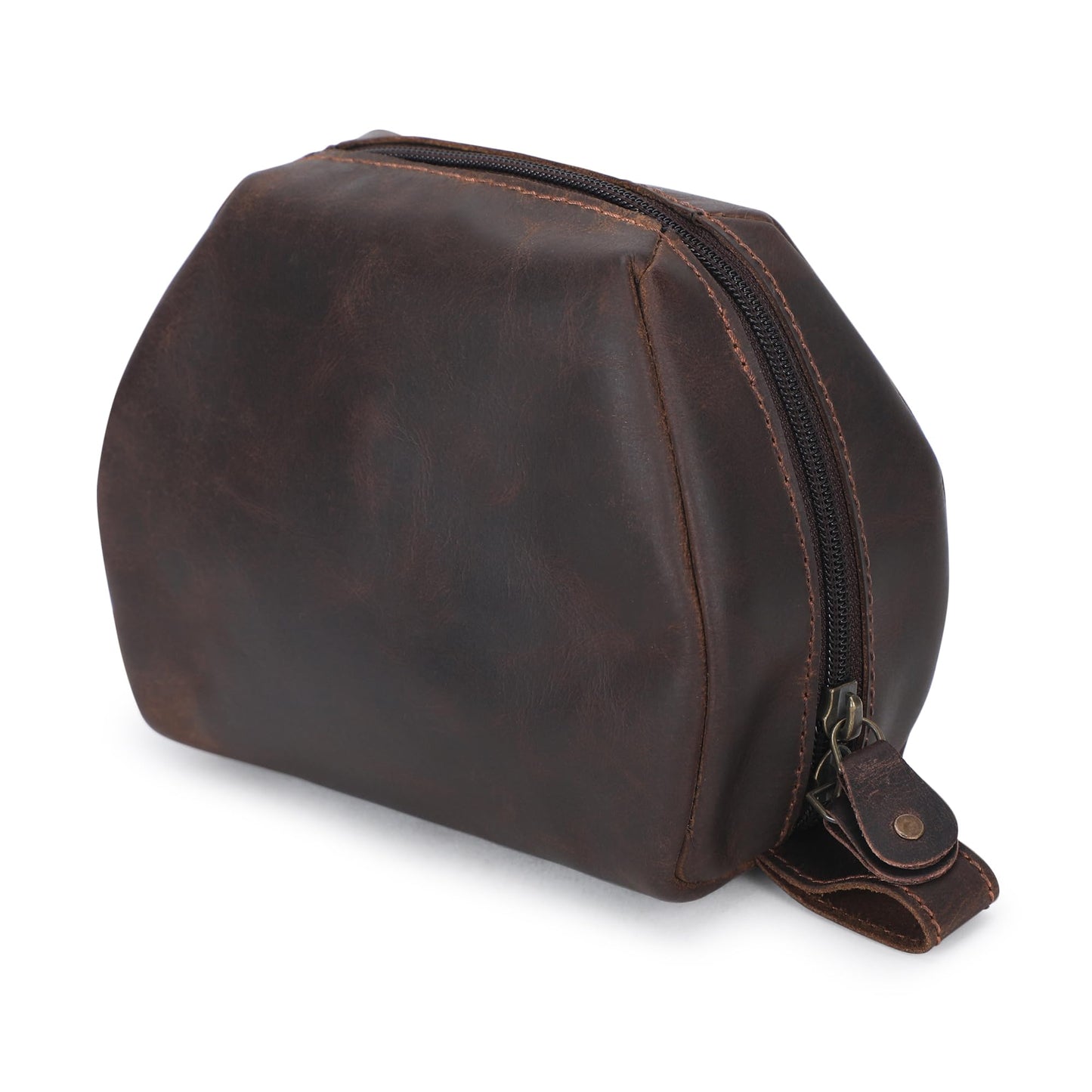 CestAntiQ Leather Travel Makeup Bag – Large Cosmetic Case with Brush Holders, Clear Toiletry Organizer for Women, Professional Makeup Pouch (Brown) (Small Toiletry Kit)