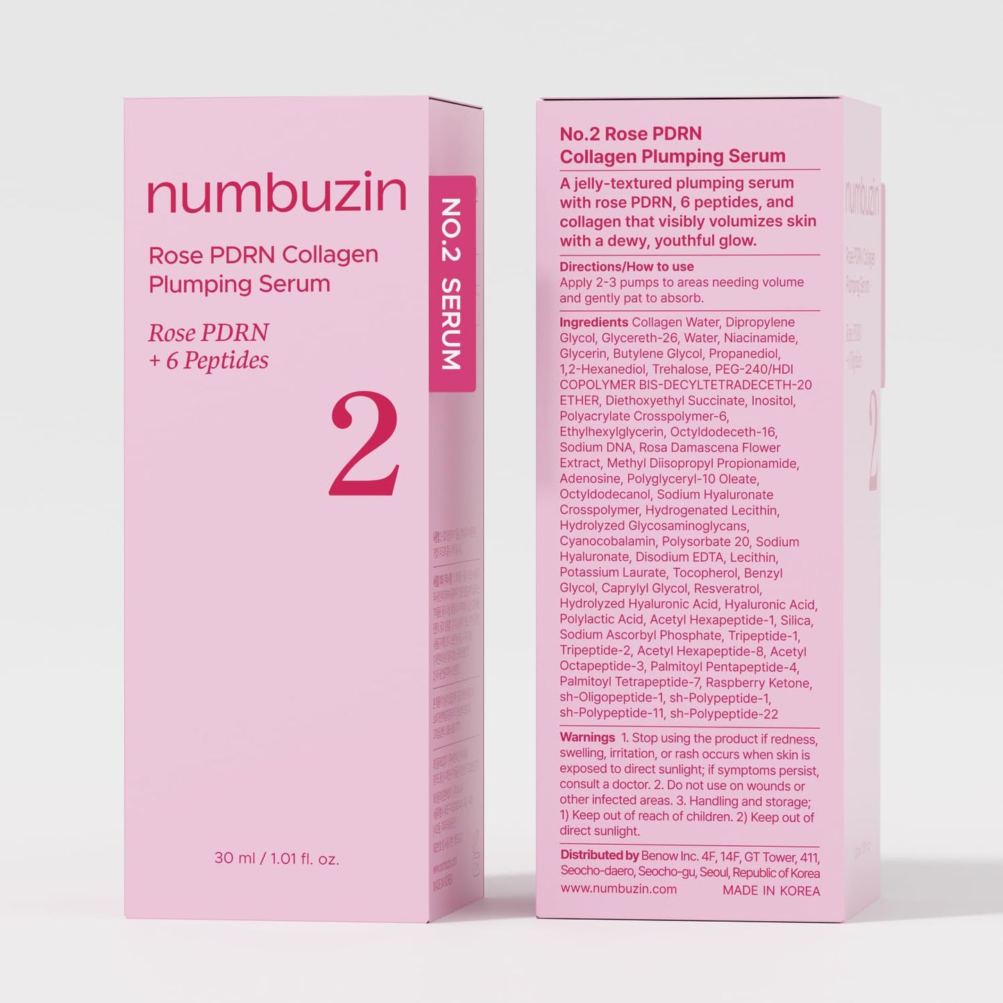 numbuzin No.2 Rose PDRN Collagen Plumping Serum, Hydrating & Firming Serum with Peptides, Plump, Glowing Skin, Korean Skincare, 1.01 fl oz (30ml)