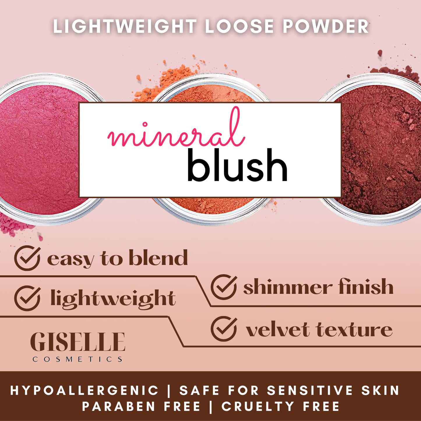 Giselle Cosmetics Red Hawaii Matte Blush Makeup Mineral Makeup Pure Talc Free Minerals Matte Loose Face Makeup Powder Blush for Cheeks 5 Gram Travel Size