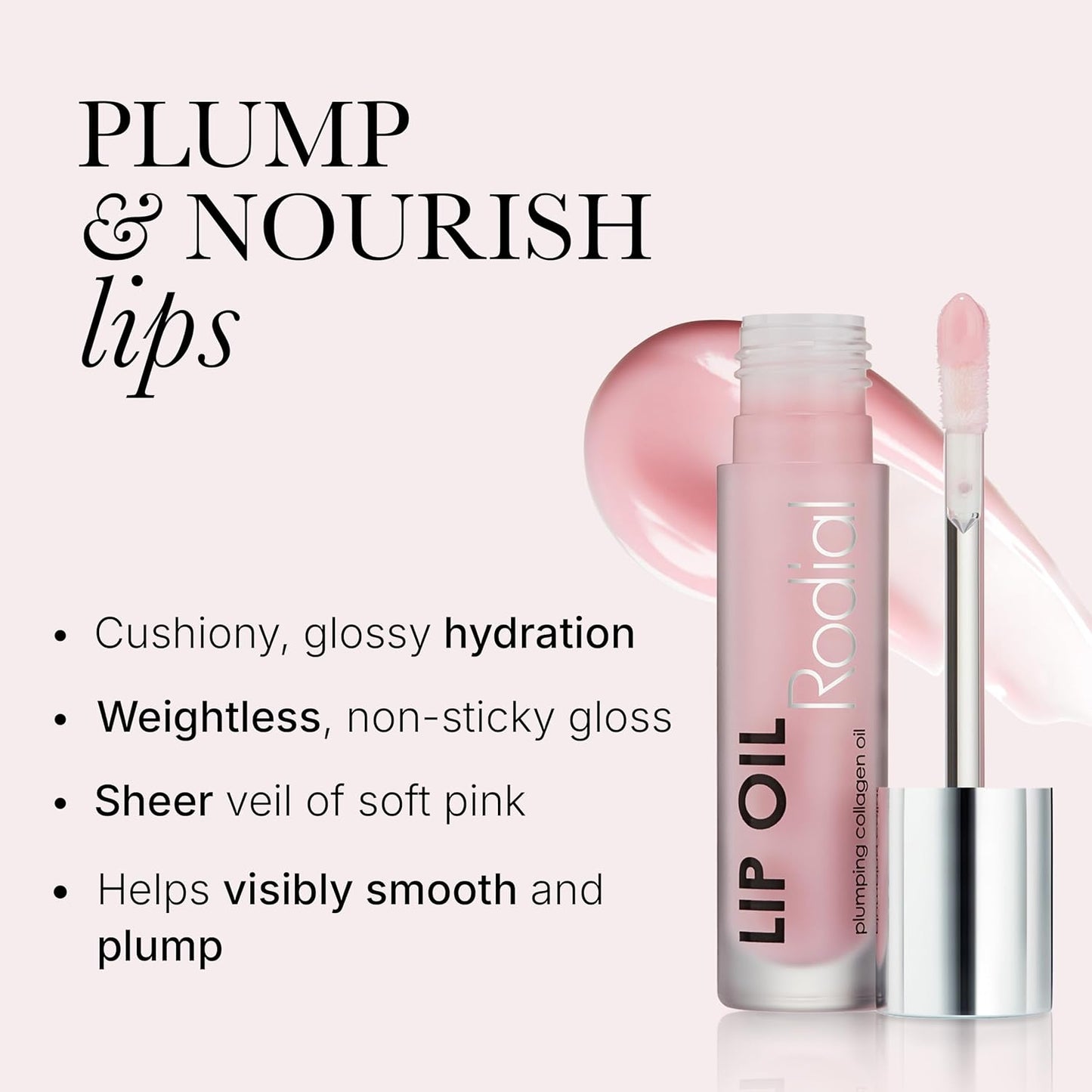 Rodial Plumping Collagen Lip Oil - Hydrating Vegan Lip Oil for Fuller Lips | 0.14 fl oz, Sheer Pink Finish
