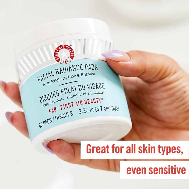 First Aid Beauty Facial Radiance Pads with Glycolic + Lactic Acids â€“ Daily Exfoliating Pads with AHA that Help Tone & Brighten Skin â€“ 60 Count