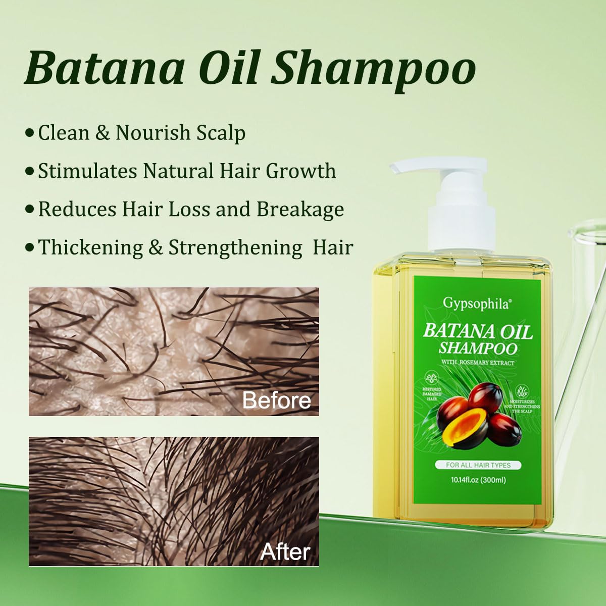 Gypsophila 2PACK Batana Oil Shampoo,Rosemary Shampoo,Nourishing & Rejuvenating for Softness & Volume, Suitable for Men & Women, Reduces Hair Loss 10.14 Fl Oz
