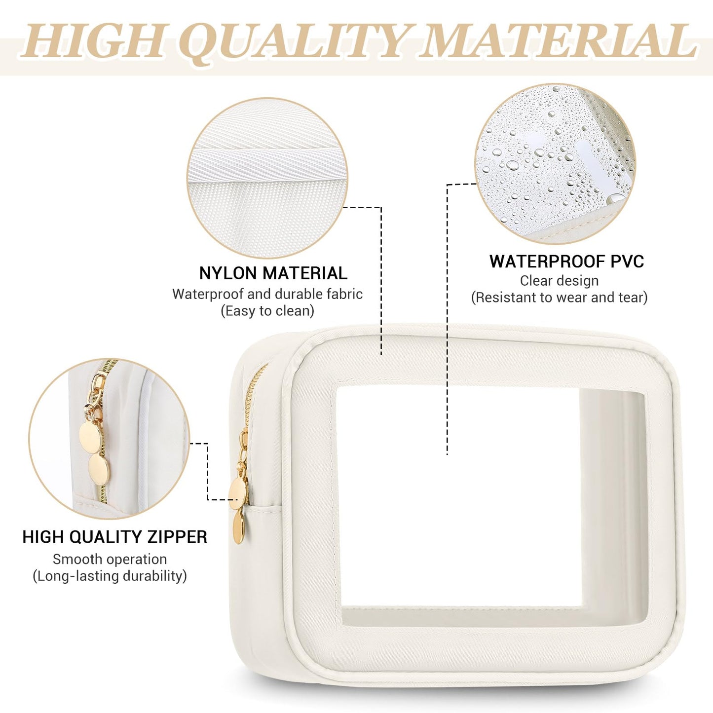 Abbylike 6 Pcs Clear Makeup Bags Travel Nylon Clear Cream Toiletry Bag Bulk Car Organizer Case Waterproof Toiletry Pouch with Golden Zipper for Teacher Mother Women Wedding Gift