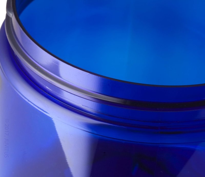 JUVITUS Refillable 16 oz Cobalt Blue PET Plastic Jar - BPA Free with Black Lid | 12 Pack