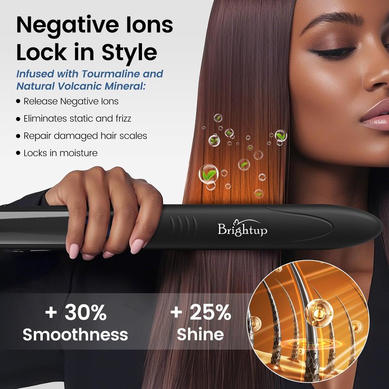 Brightup 2-in-1 Hair Straightener & Curler with 1" Vibrating Plates, Tourmaline Ceramic for Less Frizz & Shiny Smooth Hair, 20S Fast Heating, 10 Temp Settings & Auto Shut Off, Dual Voltage