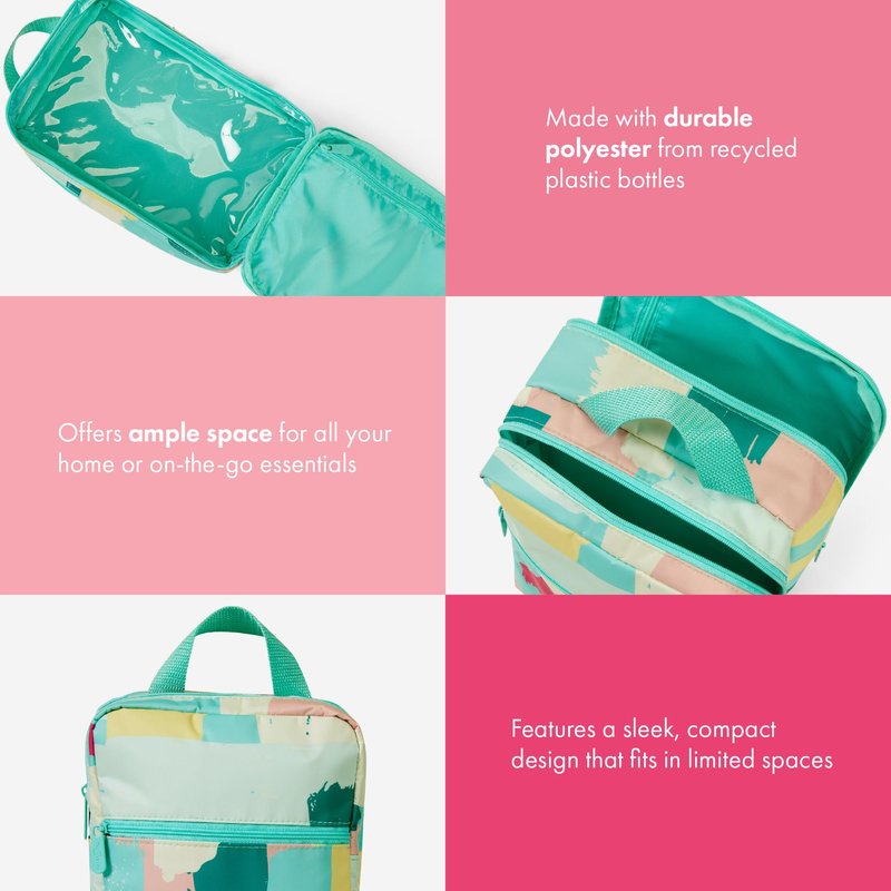 Thirty-One Gifts Modern Toiletry Bag Small Toiletry Travel Bag for Makeup and Bathroom Essentials Rosedust Shibori, Painted Streaks