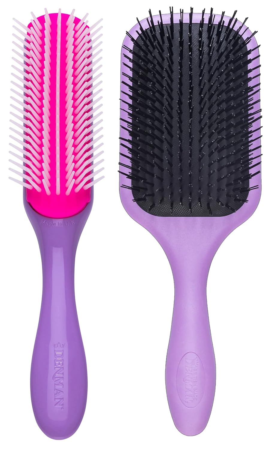 Denman Violet Styling Brush Set - 7 Row & Paddle Hair Brushes for Ultimate Detangling | All Hair Types