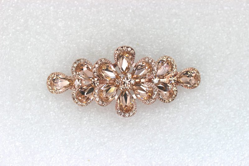 Faship Gorgeous Champagne Rhinestone Crystal Floral Hair Barrette Clip