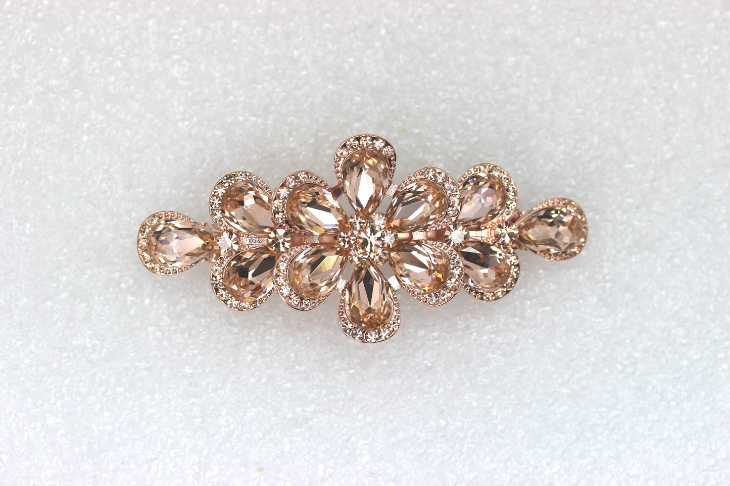 Faship Gorgeous Champagne Rhinestone Crystal Floral Hair Barrette Clip