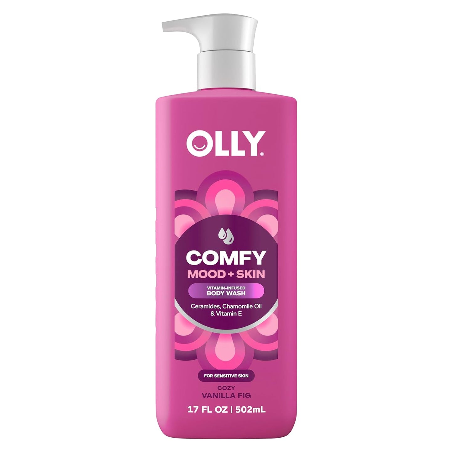 OLLY Body Wash - Comfy Mood Hydrating Formula with Ceramides, Chamomile Oil & Vitamin E | Cozy Vanilla & Fig Scent, 17 Fl Oz