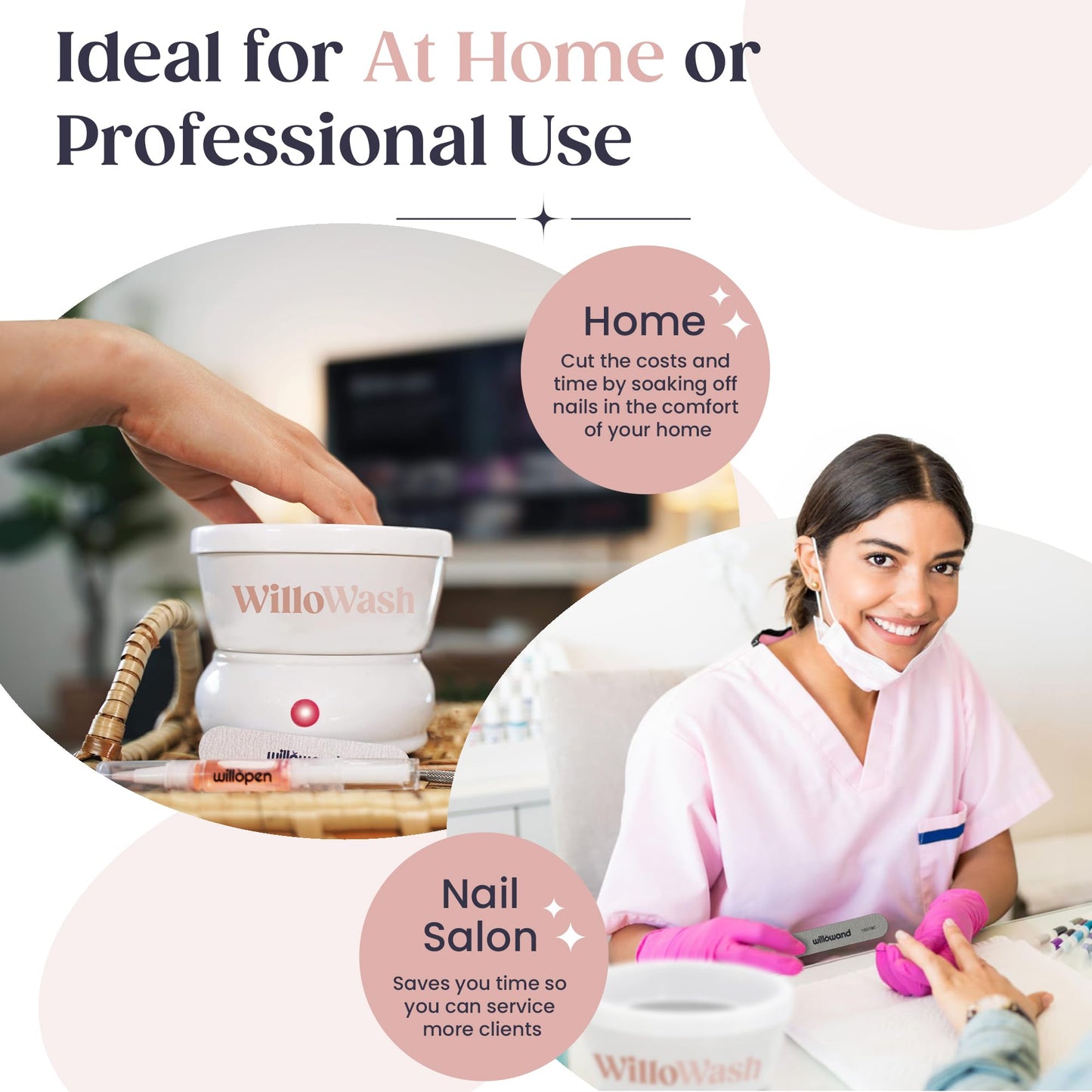 Willowash Electric Acetone Nail Remover Bowl – Acrylic & Dip Powder Soak Off Kit, Heated Nail Soaking Bowl for Fast Nail Removal (Not for Gel Polish)