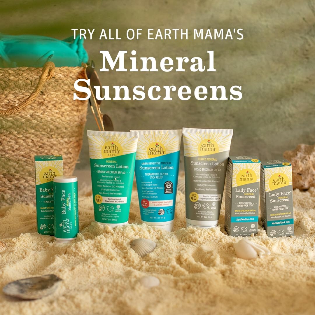 Earth Mama Uber-Sensitive Mineral Sunscreen Lotion SPF 40 | Non-Nano Zinc, Contains Organic Colloidal Oatmeal | Steroid-Free Eczema Cream for Baby, Kid & Family, 3-Ounce, 2-Pack