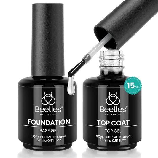 15ML No Wipe Matte Top Coat with 2 Pcs 15ml No Wipe Gel Top Coat and Base Coat Set - Shine Finish and Long Lasting, Soak Off LED Nail Lamp